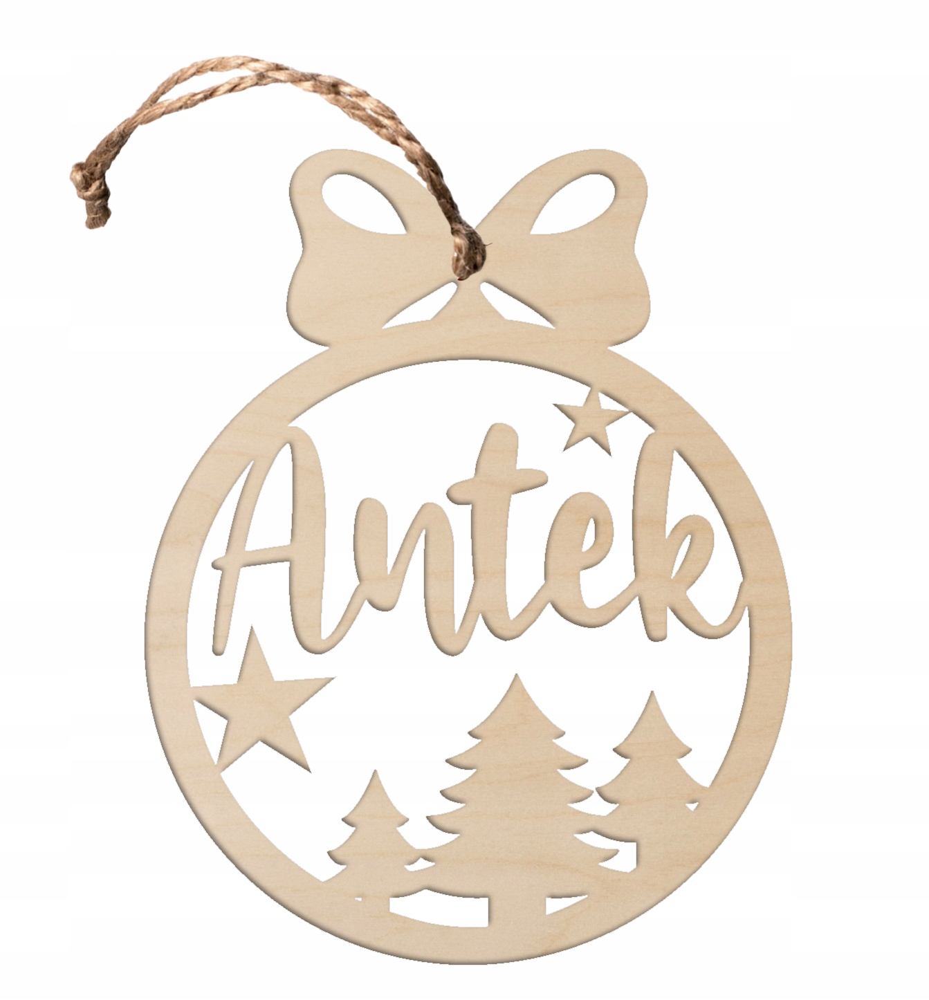DREWNIANA BOMBKA Z IMIENIEM NA CHOINKĘ ŚWIĘTA PREZENT UPOMINEK MIKOŁAJKI