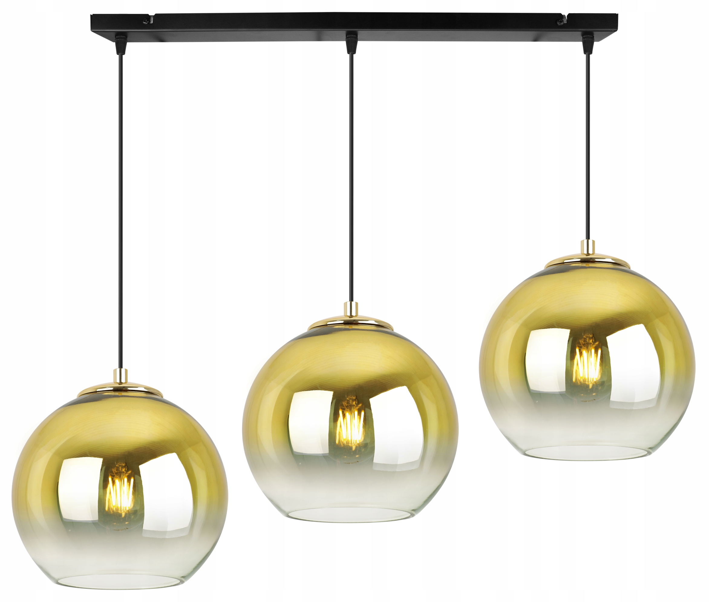 Trojitá Závesná Lampa Stropný Luster Zlatý Glamour Sklenené Tienidlá Gule