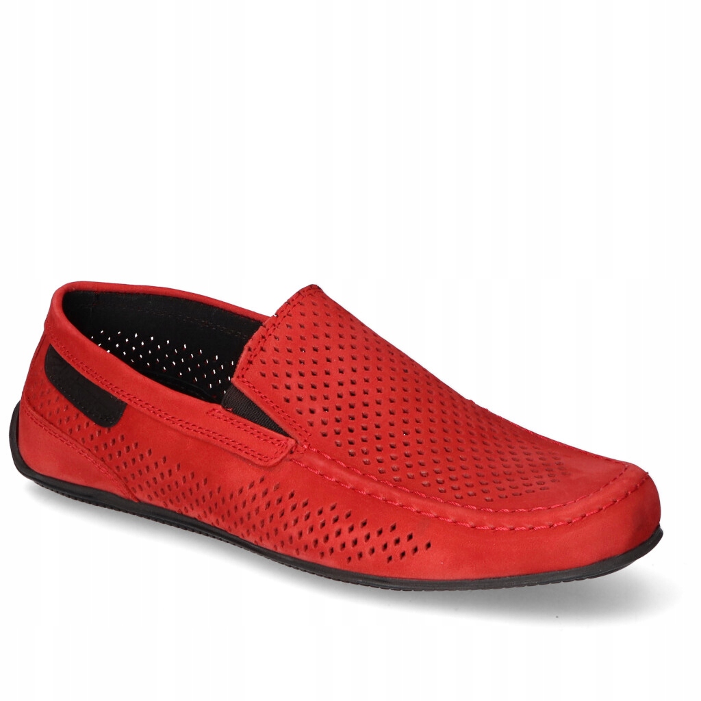 Červené pánské mokasíny Polbut 2105P-1143/10 Nubukové perforované 44
