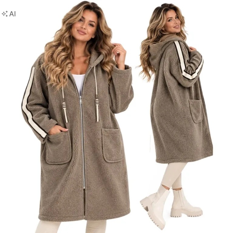 5939 Dámský kabát s lampasem Kapuce Bukla Zip měkký 50 52 5XL 6XL