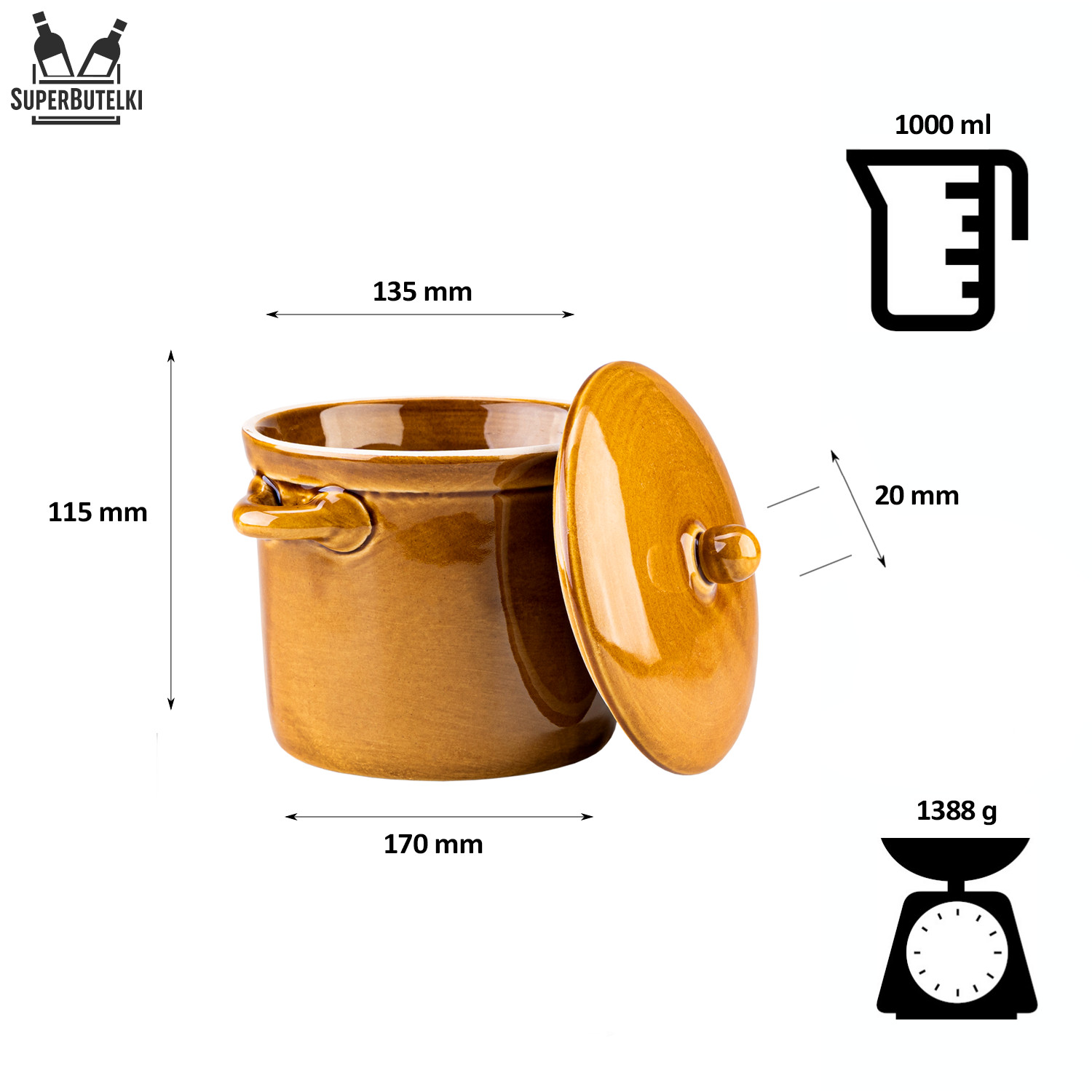 Garnek kamionkowy 1L na smalec kapustę żywność Rodzaj kamionka