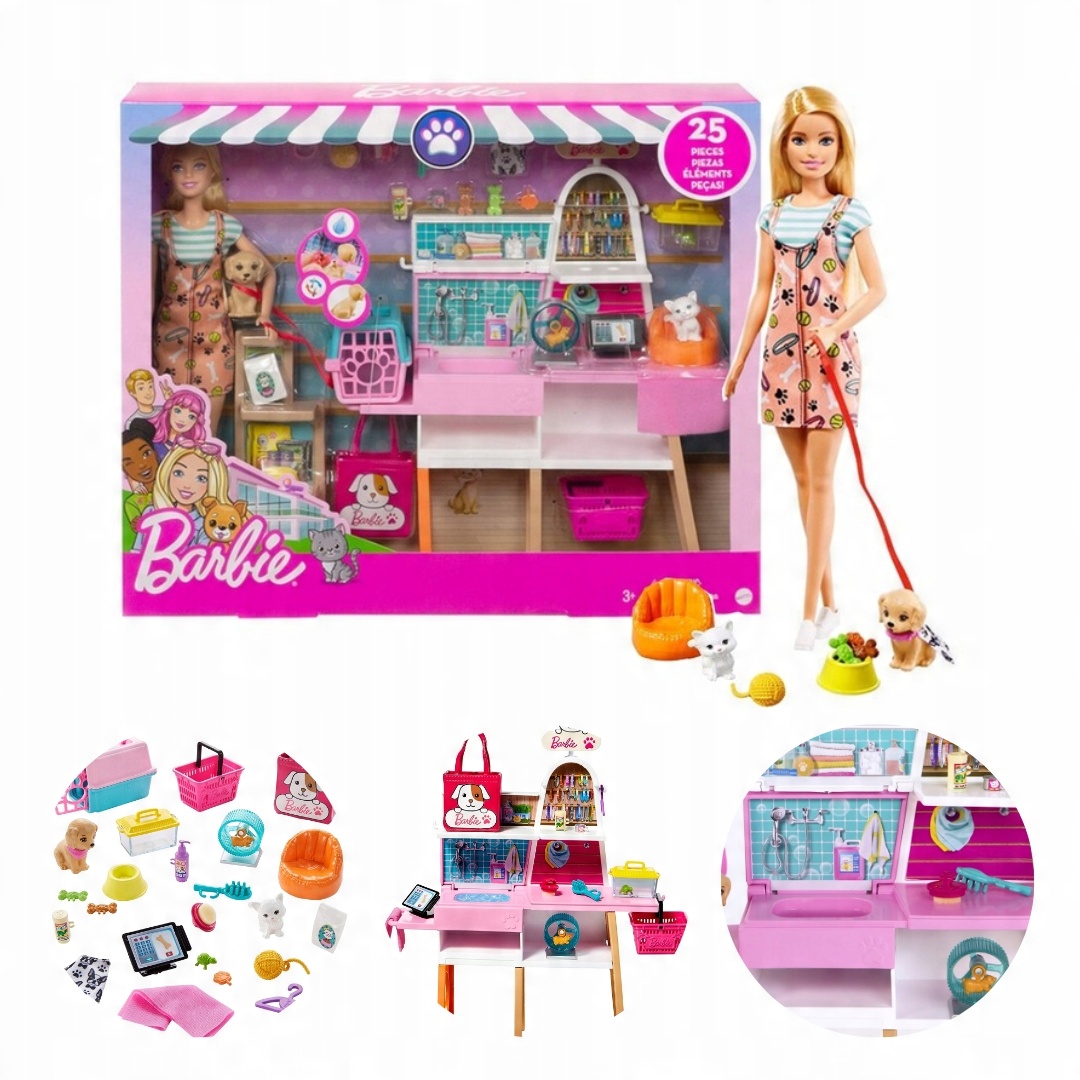 

Lalka Barbie Salon Sklepik Zwierzaków Piesek Kotek