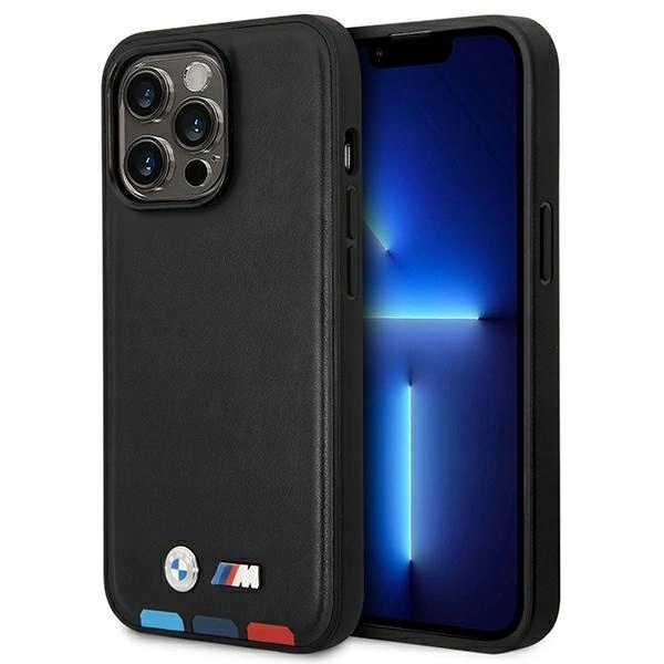 Pouzdro Bmw Leather Stamp Tricolor MagSafe na iPhone 14 Pro Max černé