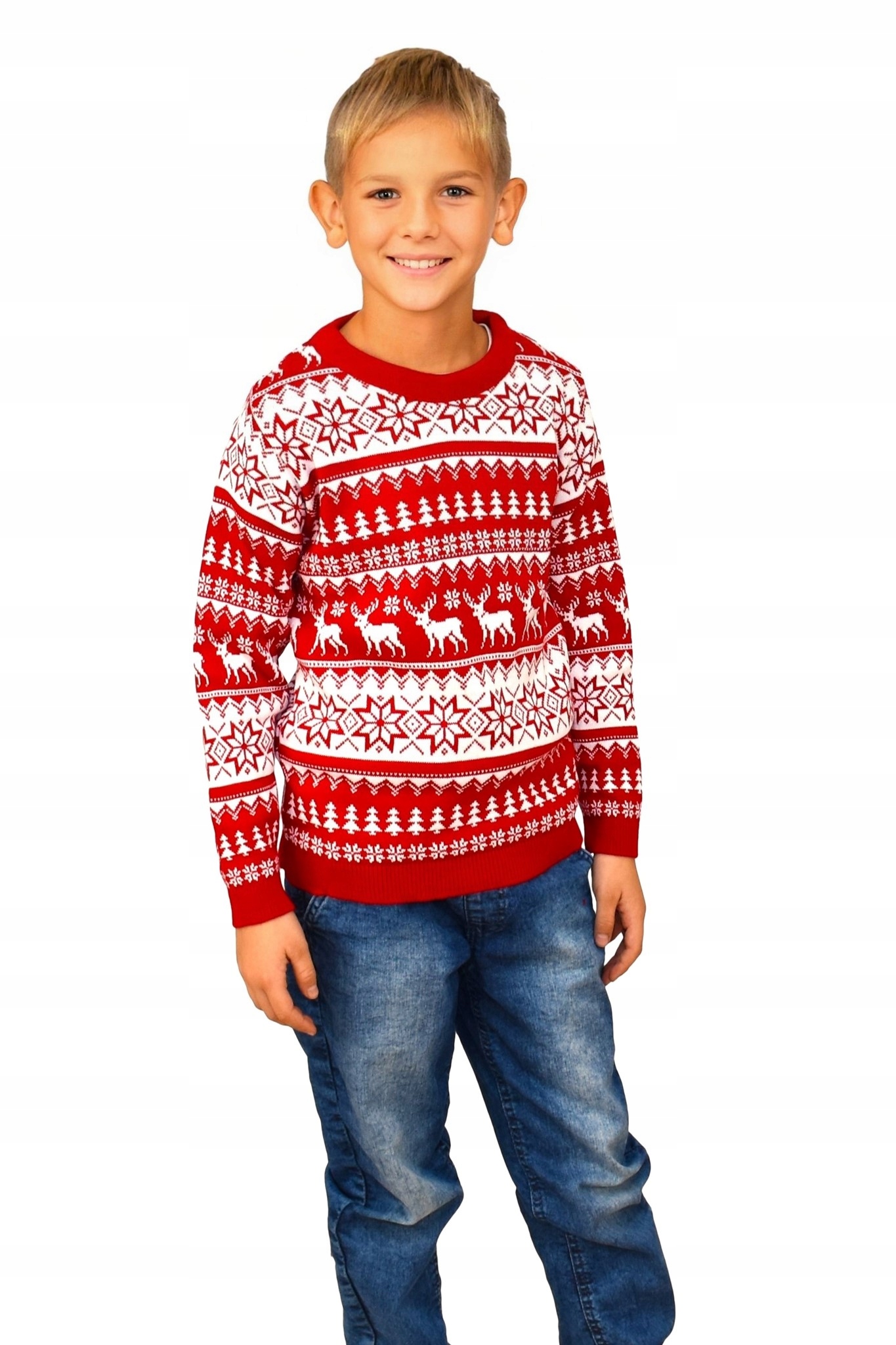 CZERWONY ŚWIĄTECZNY SWETER NORWESKI W ŚWIĄTECZNE DLA DZIECKA RENIFERY 2/3Y Marka Inna marka