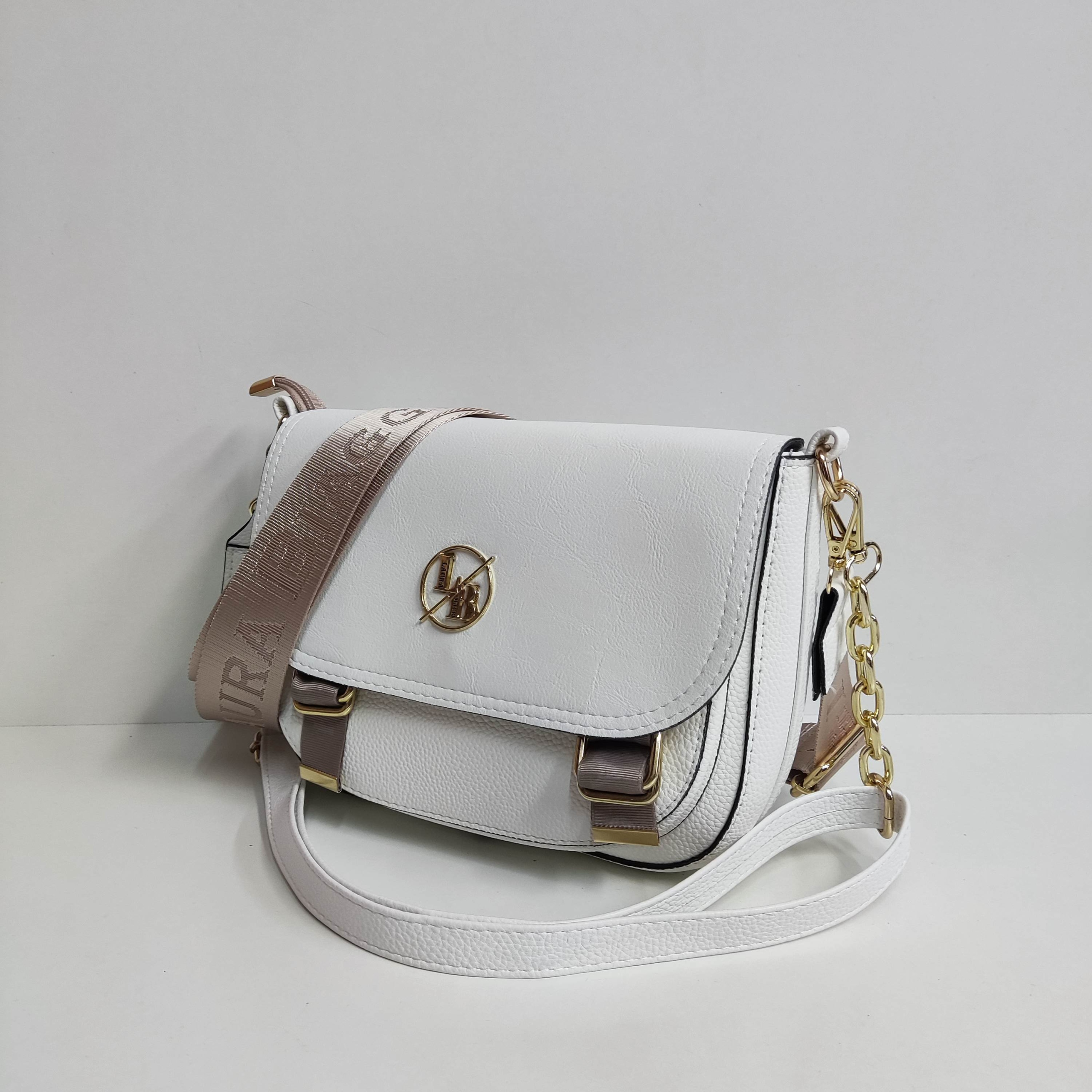 Torebka listonoszka Laura Biaggi Torba na ramię biała z klapą Odcień alabastrowy