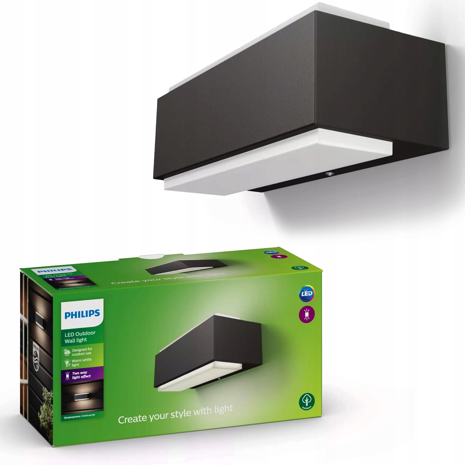 Záhradné nástenné svietidlo Vonkajšia fasádna Led lampa 9W 1000lm IP44 Philips