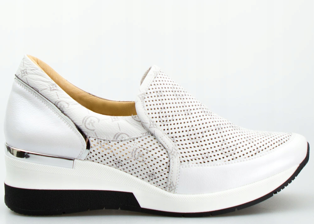 

Srebrne Sneakersy Skórzane Ażurowe Wzór Aga 39