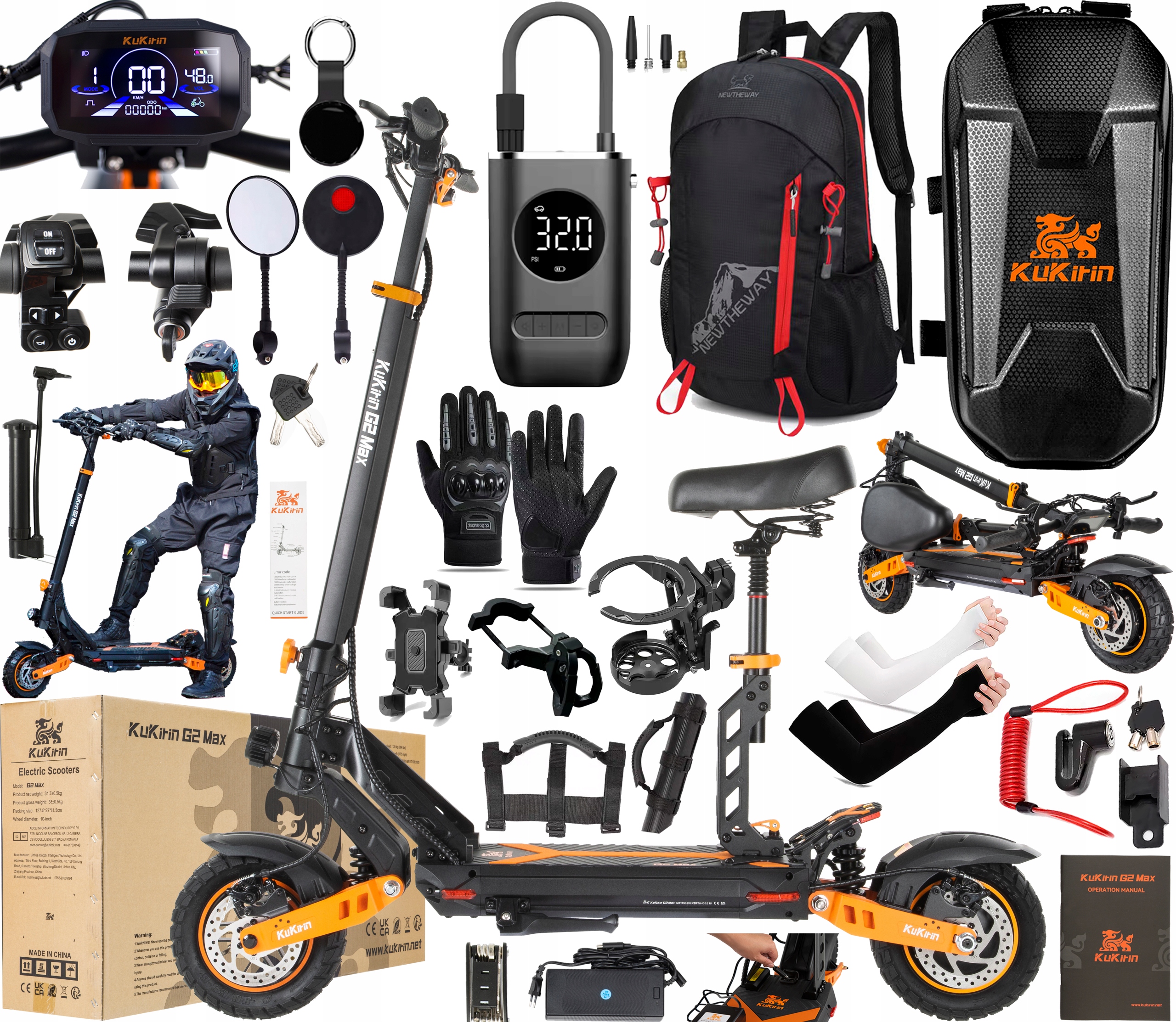 KuKirin G2 Max Elektrická vozidla 1000W 48V 20.8AH 55KM/H 70KM +12 Dárek