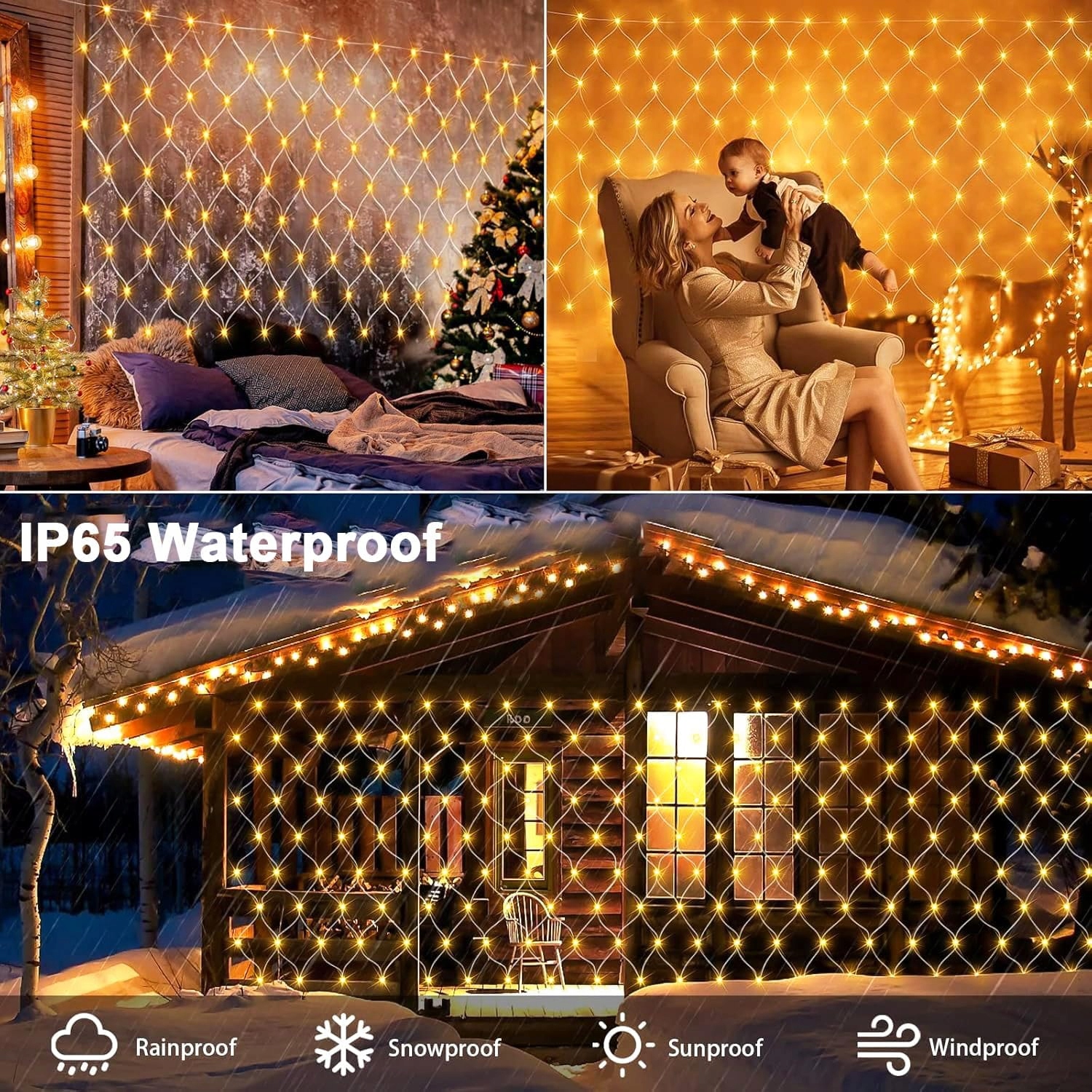 JOYCOME Siatka Girlanda Świetlna Lampki Zewnętrzne 3x2m 200 LED 8 Trybów — miniatura 5
