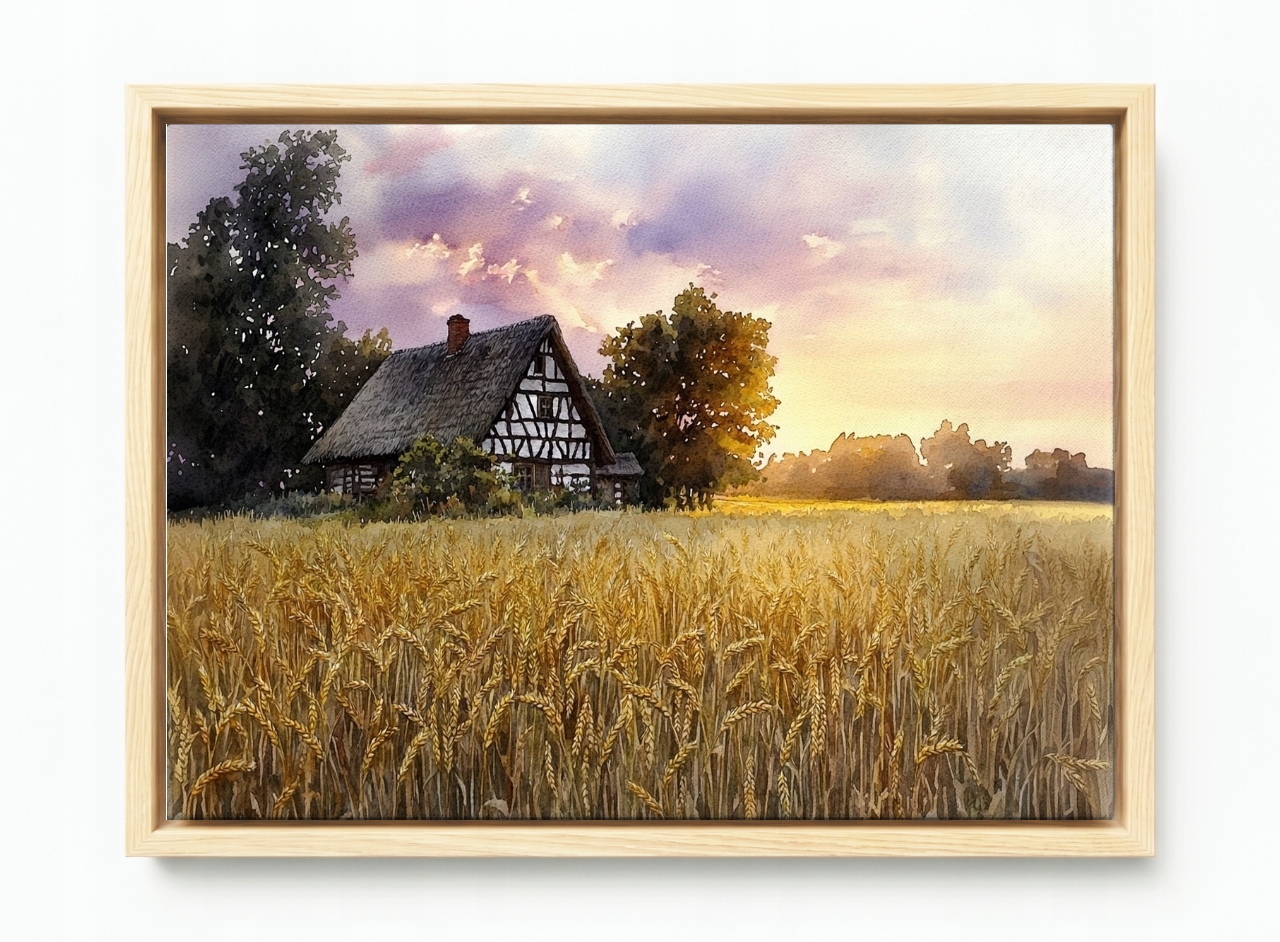 Obraz Rám American Box Krajina Venkov Vesnice Dům Pole Obilí Klasy Léto 60x40
