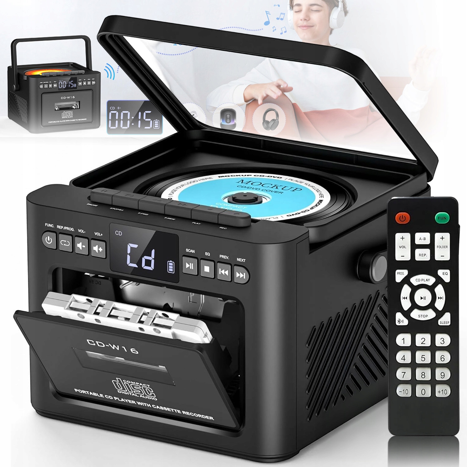 Přenosný Přehrávač CD Reproduktor Bluetooth Rádio Snadné Ovládání S Led Obrazovkou