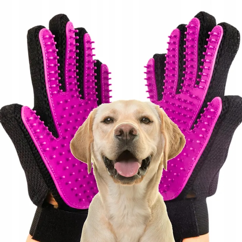 4x Rukavice na česání L+p pro psa a kočku komplet růžové