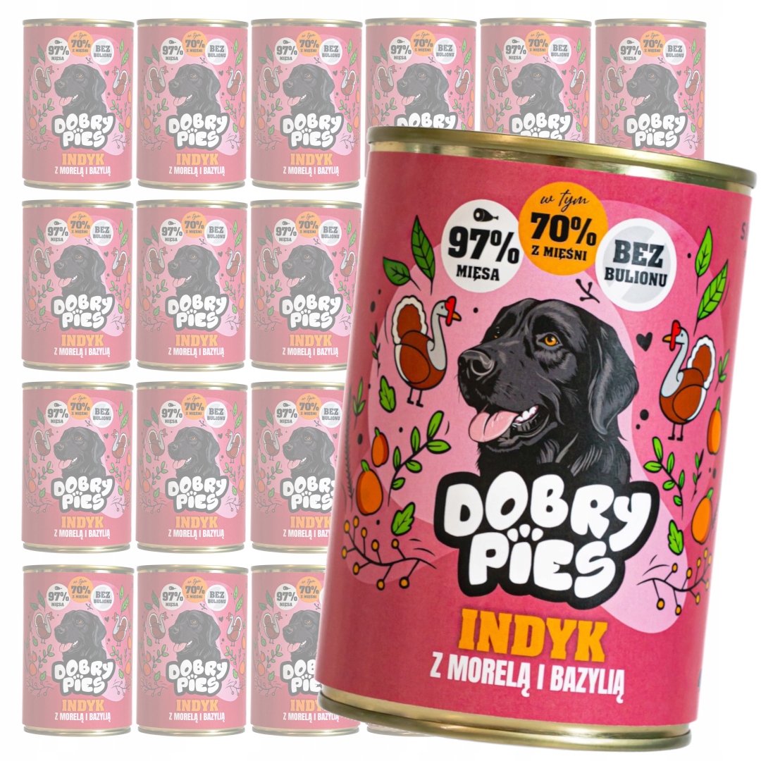 Levně Dobry Pies 24x400g Vlhké Krmivo pro dospělé psy s Krůta , meruňkou a bazalkou