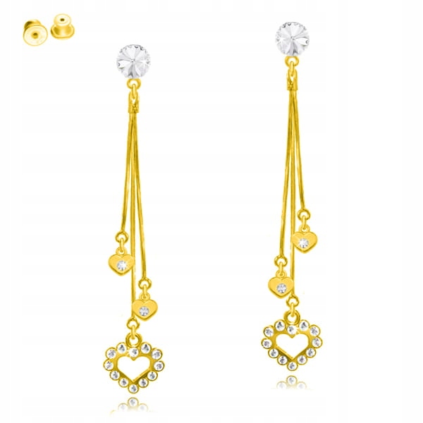 

Kolczyki złote długie serduszka i Swarovski