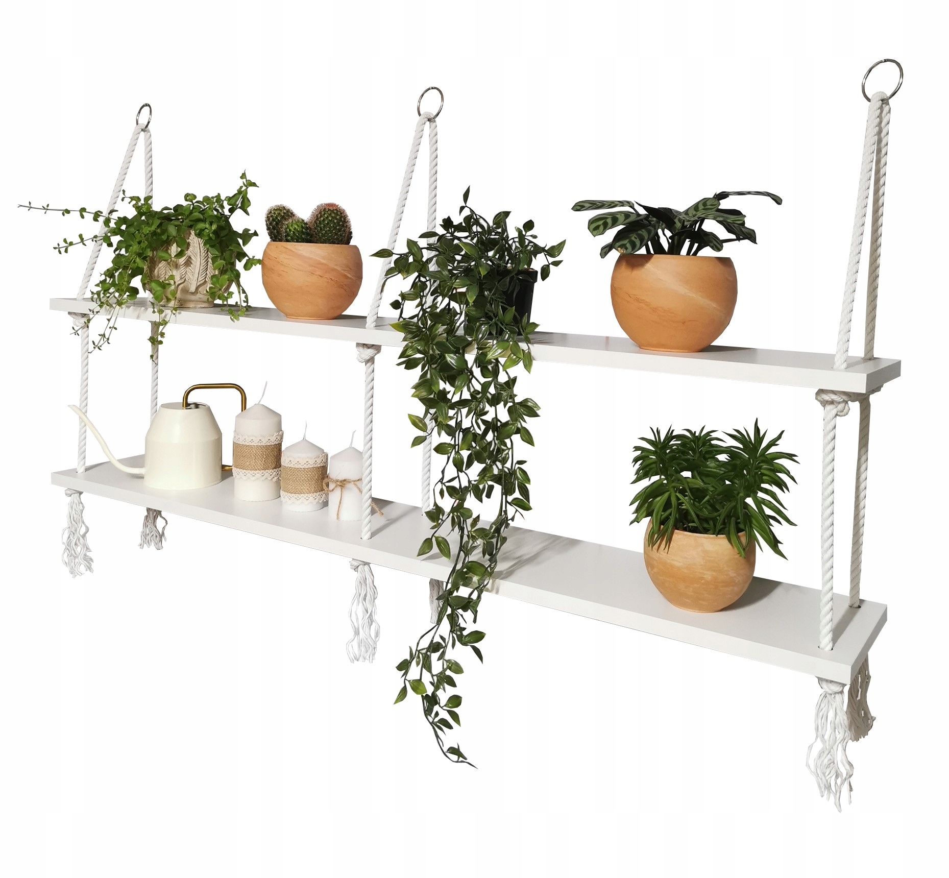 

Wiszące półki na sznurkach, biała120 cm,loft