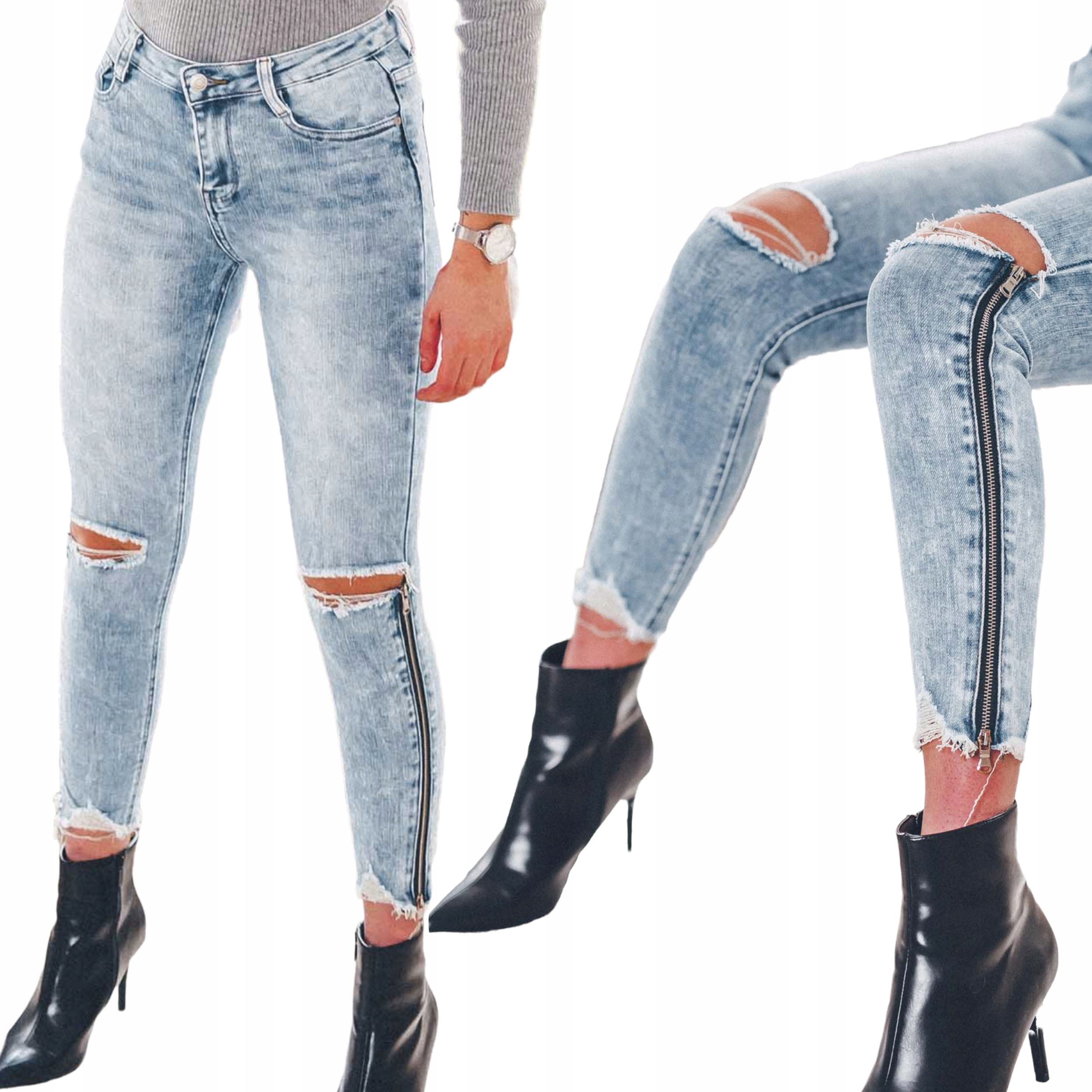 

Jeansowe spodnie damskie wysoki stan zip dziury M