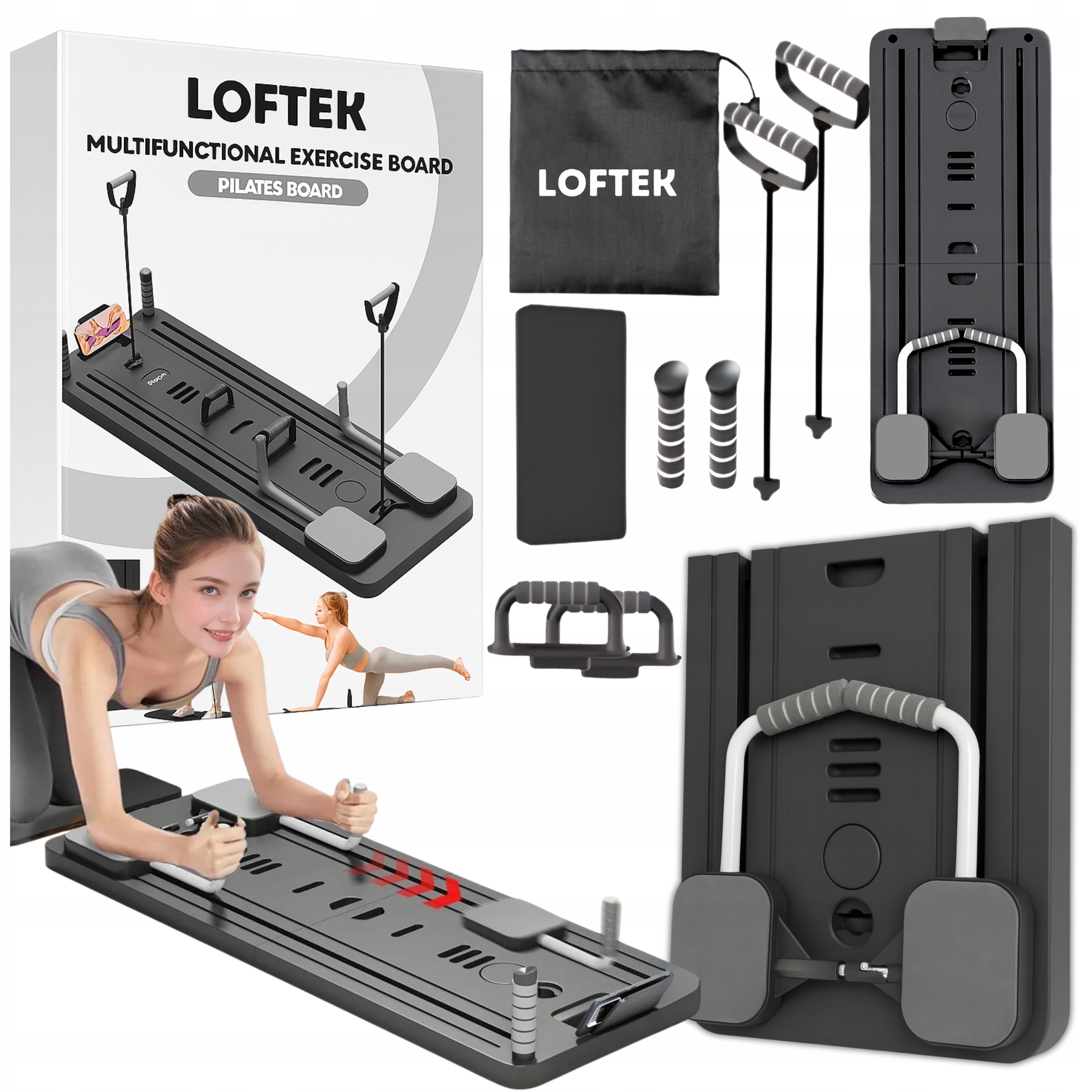 Deska do Pilatesu Loftek Wielofunkcyjny Zestaw do Ćwiczeń Fitness 12w1