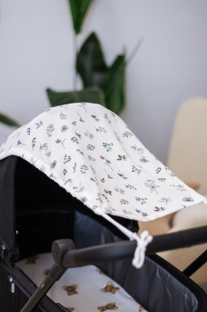 PRZECIWSŁONECZNY MUŚLINOWY DASZEK DO WÓZKA OSŁONKA OCHRONA JUKKI