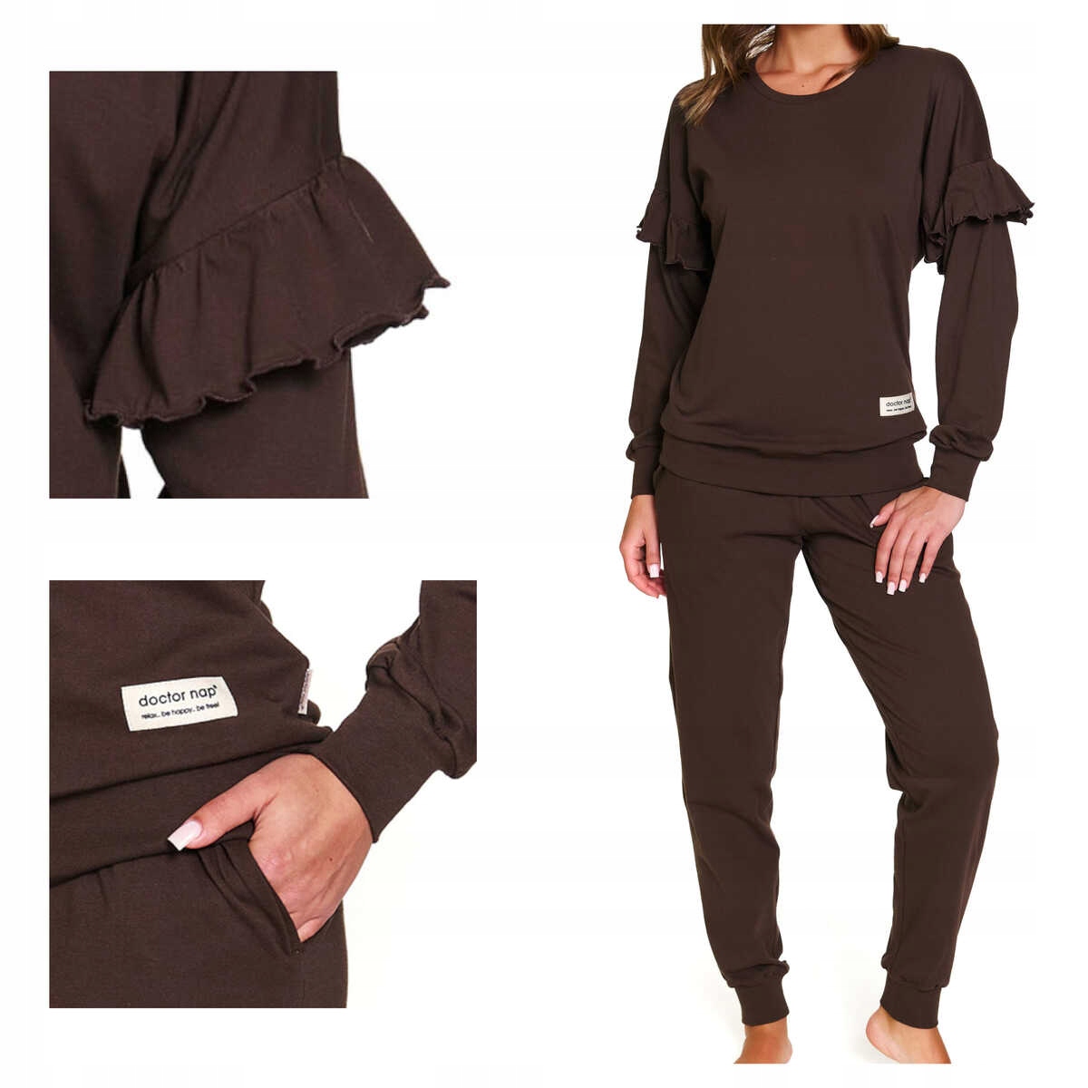 Doctor Nap Dámské bavlněné pyžamo s dlouhým rukávem Pm 4351 brownie XL