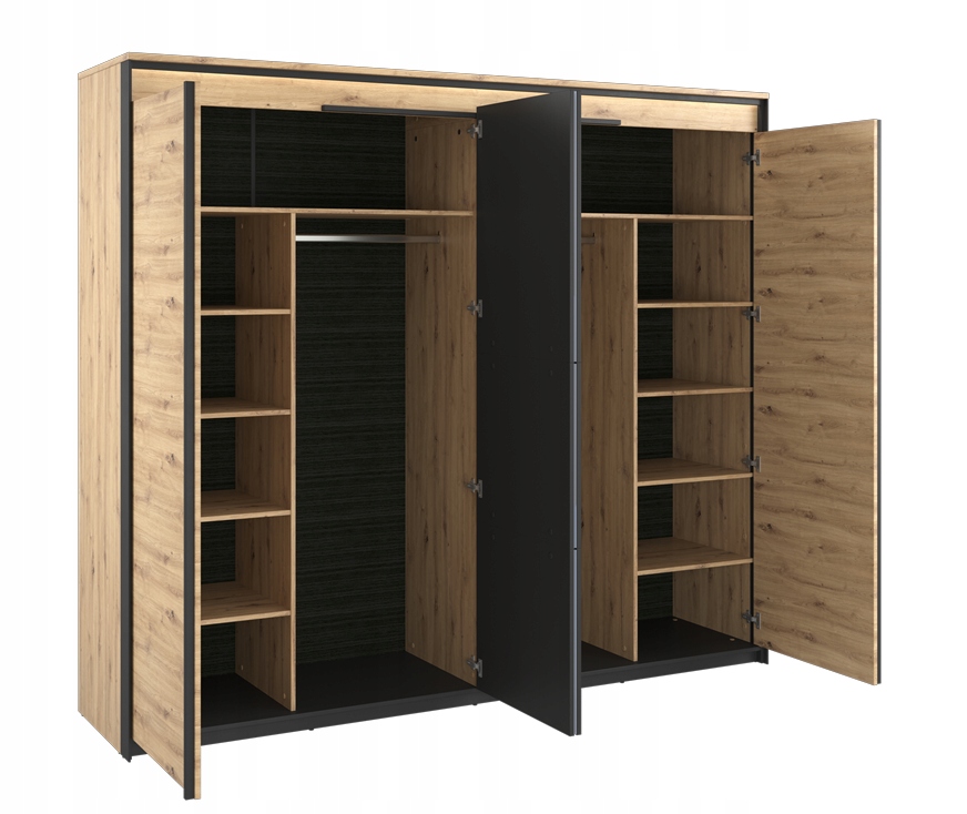 LOFTOWA SZAFA PRZESUWNA 4D Z OŚWIETLENIEM Kod producenta QUANT QS-05 b2b dąb artisan/czarny