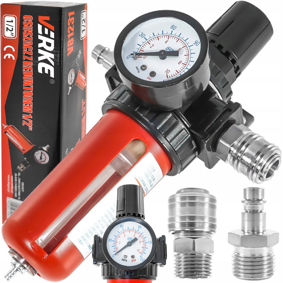 REDUKTOR POWIETRZA FILTR ODWADNIACZ DO KOMPRESORA GWINT 1/2 REGULATOR 10BAR