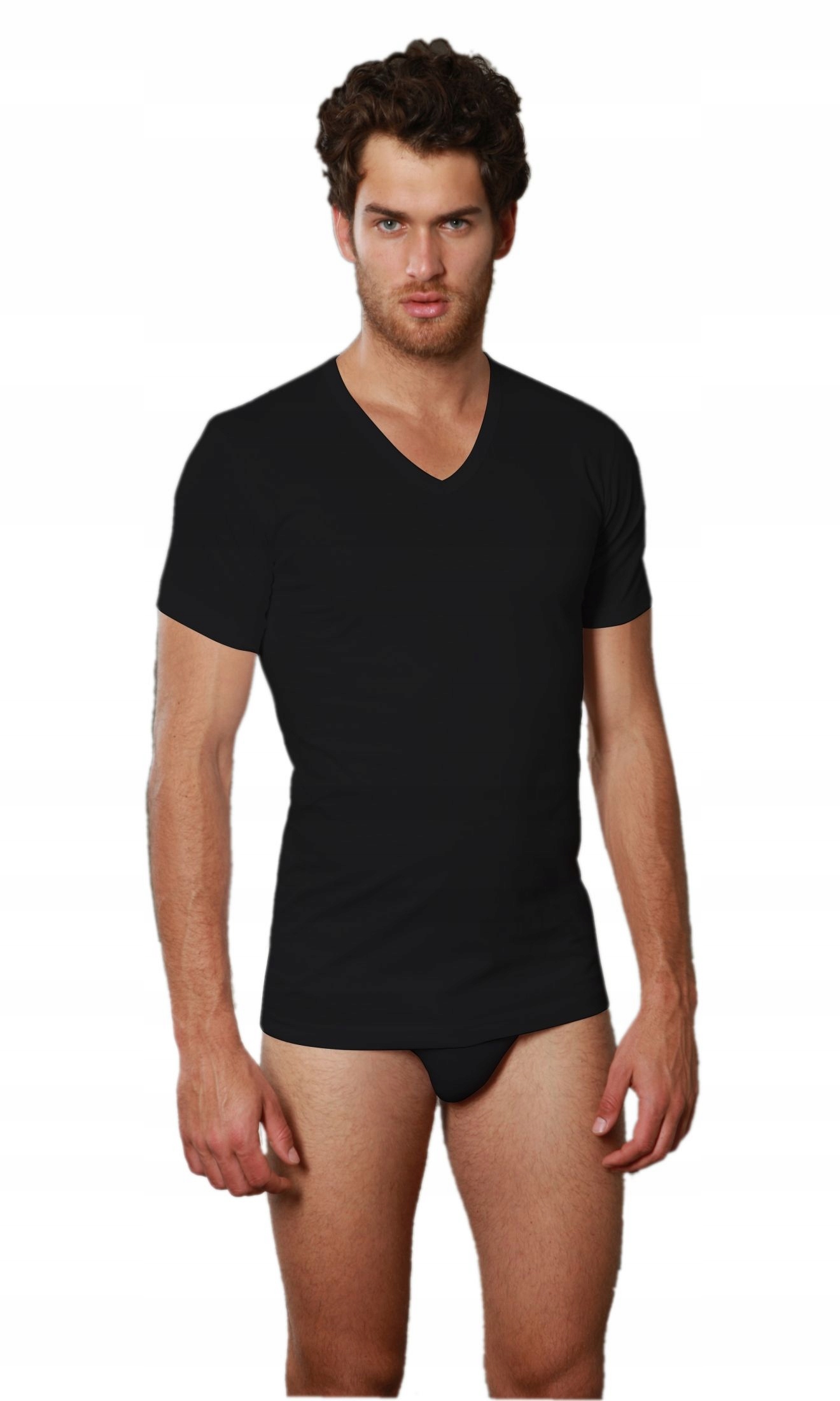 4szt Podkoszulek męski NOTTINGHAM czarny V-neck XL Rękaw krótki rękaw