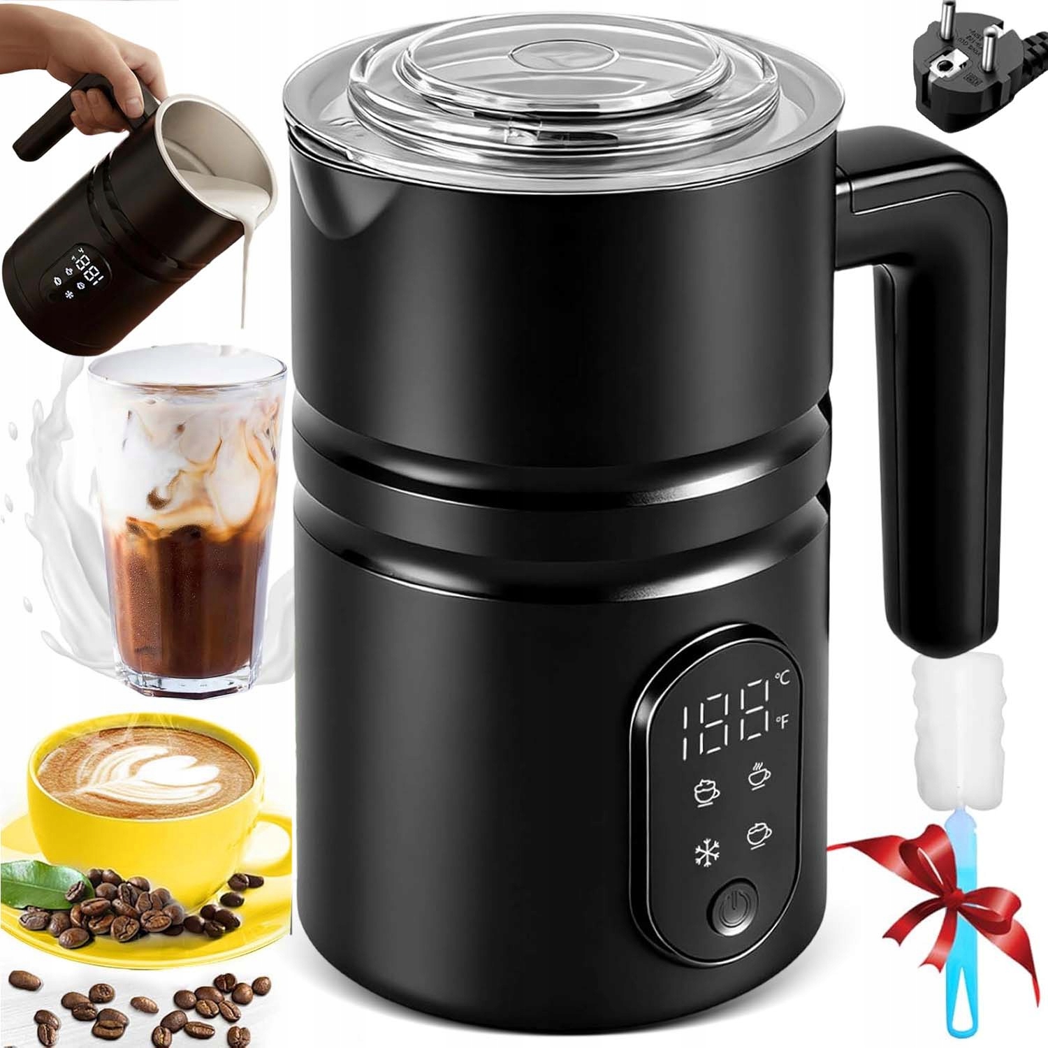 Elektrický Multifunkční Napěňovač Mléka Na Kávu 4 Režimy 350 ML 400 W Černý