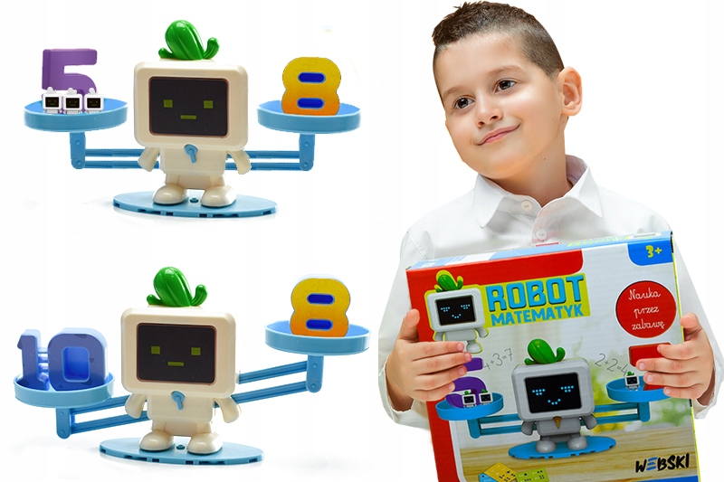 WAGA SZALKOWA BALANSOWA EDUKACYJNA NAUKA LICZENIA CYFRY ODWAŻNIKI ROBOT Materiał karton plastik