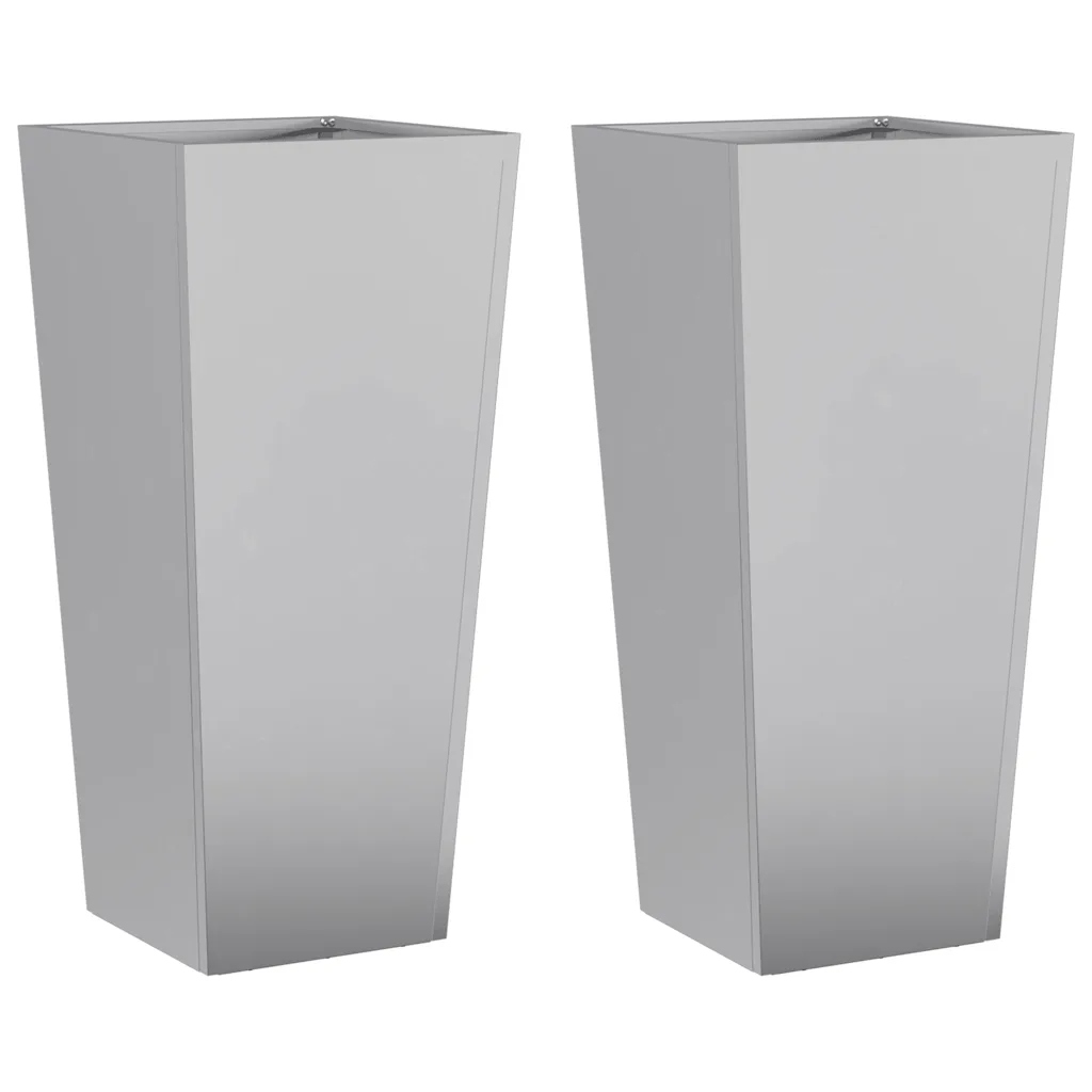 Záhradné kvetináče 2 ks 35x35x75 cm Galvanizovaná oceľ, štvorcové, strieborné