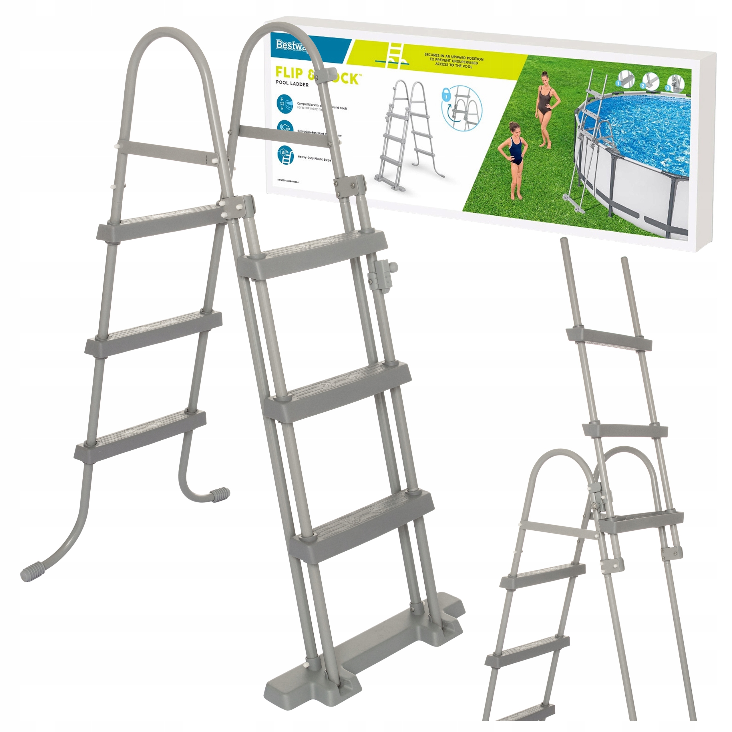 Žebřík Do Bazénu Bestway 58330 Bezpečné Schody Kovový Žebřík 107 CM