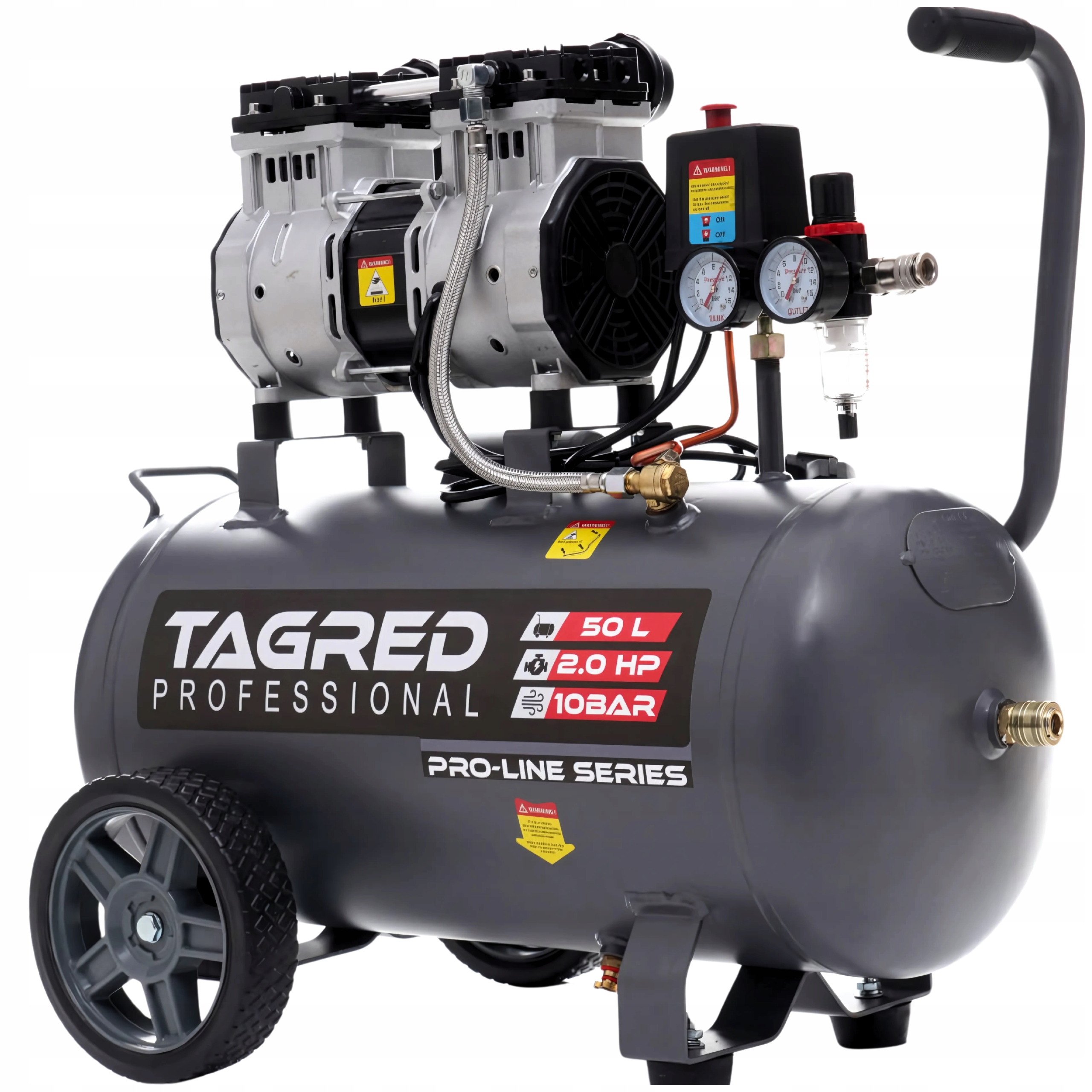 PROFESJONALNY KOMPRESOR BEZOLEJOWY DWUTŁOKOWY 10 BAR 50L R2