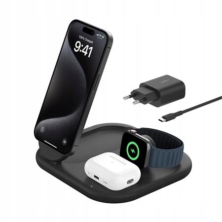 Belkin Boost Charge Qi2 15W 3v1 Magnetický nabíjecí stojan, skládací, černá