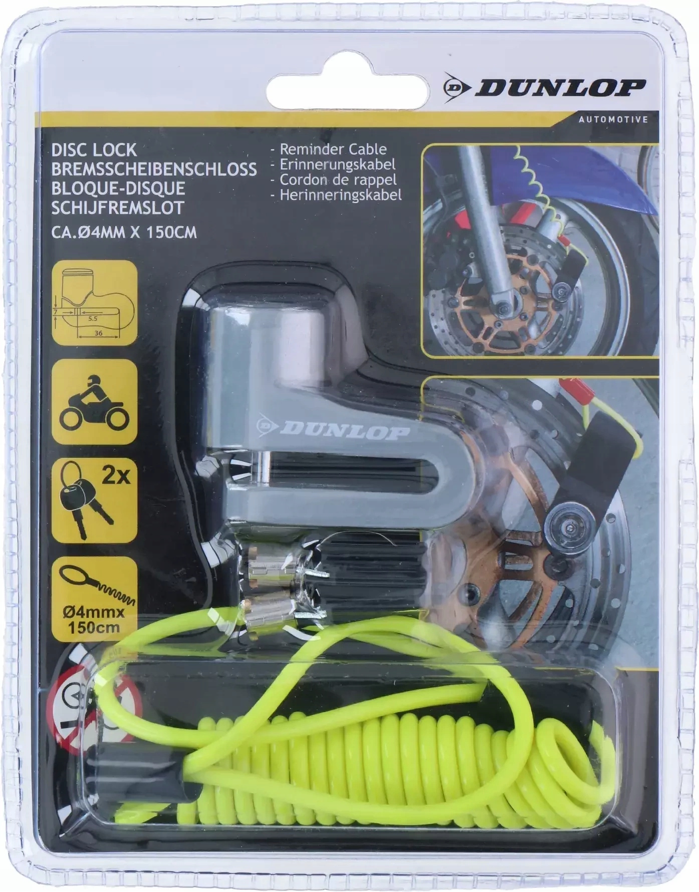 Blokada tarczy hamulcowej motocykla motor skuter zapięcie DUNLOP 150cm Producent Dunlop