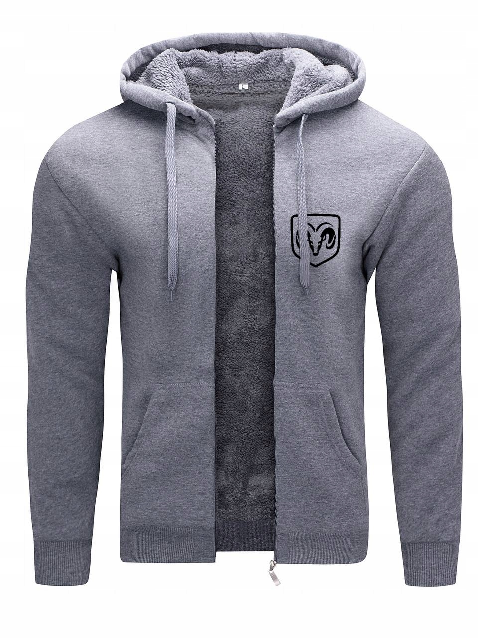 Teplá Mikina Pánská Zateplená S Kapucí A Kožešinou Dodge Šedá XL