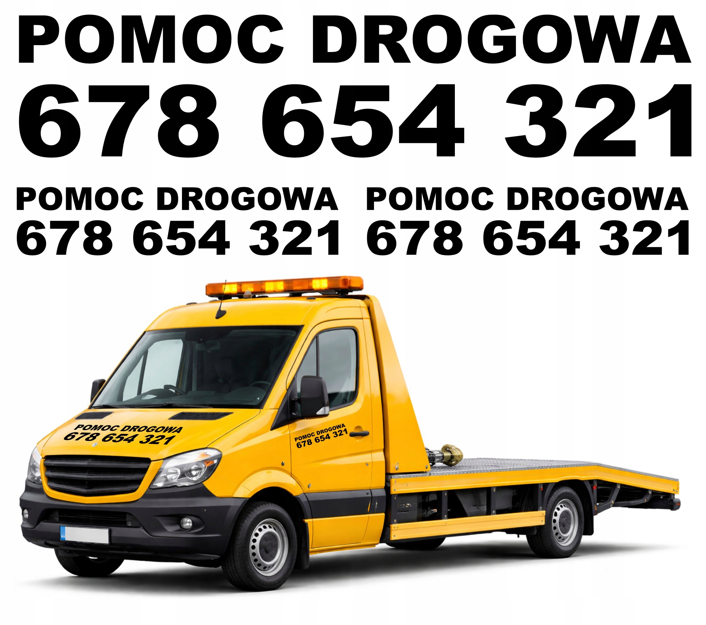 Naklejki Pomoc Drogowa z Numerem na Maskę i Drzwi Auto Laweta