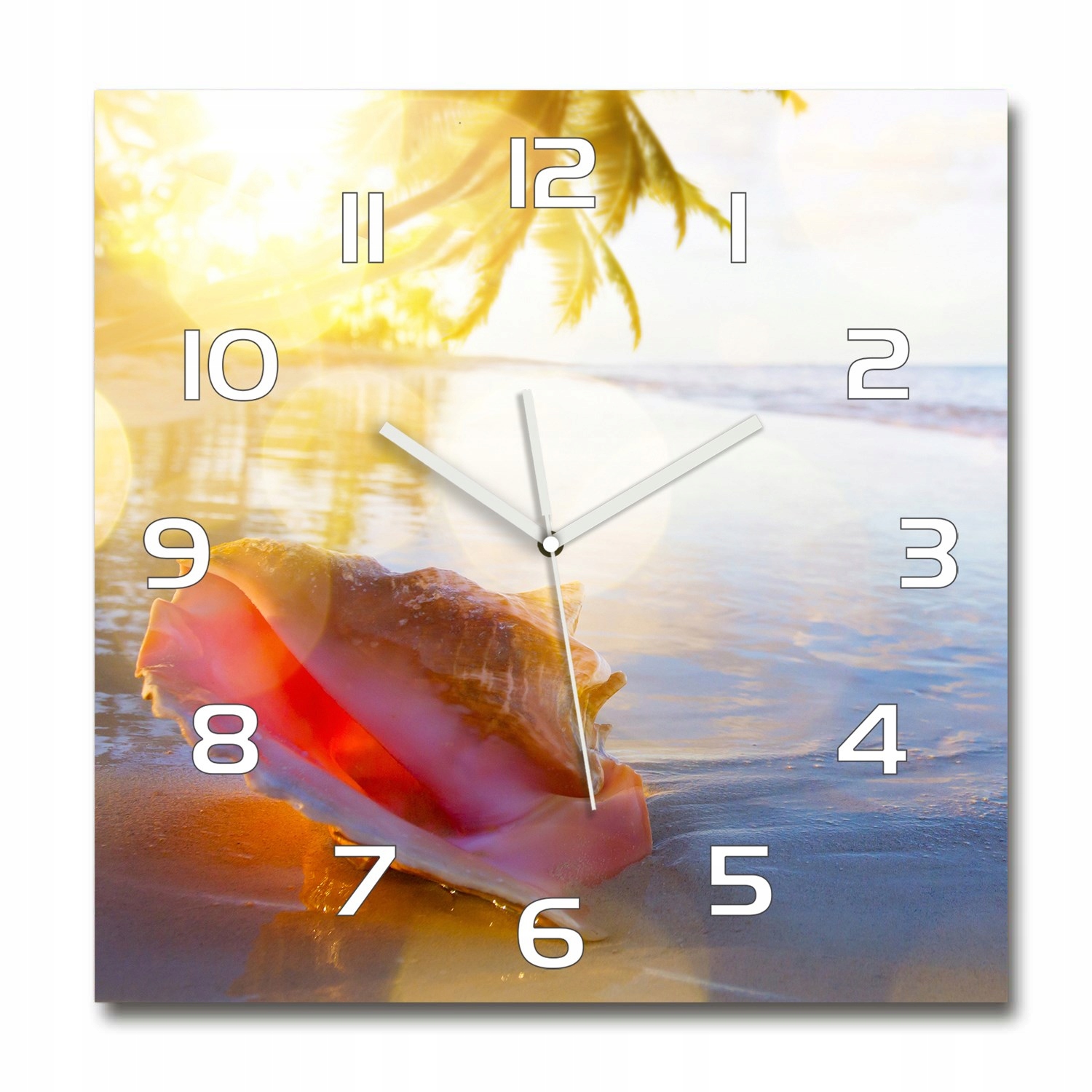 

Szklany duży zegar wiszący Muszla na plaży 60x60cm