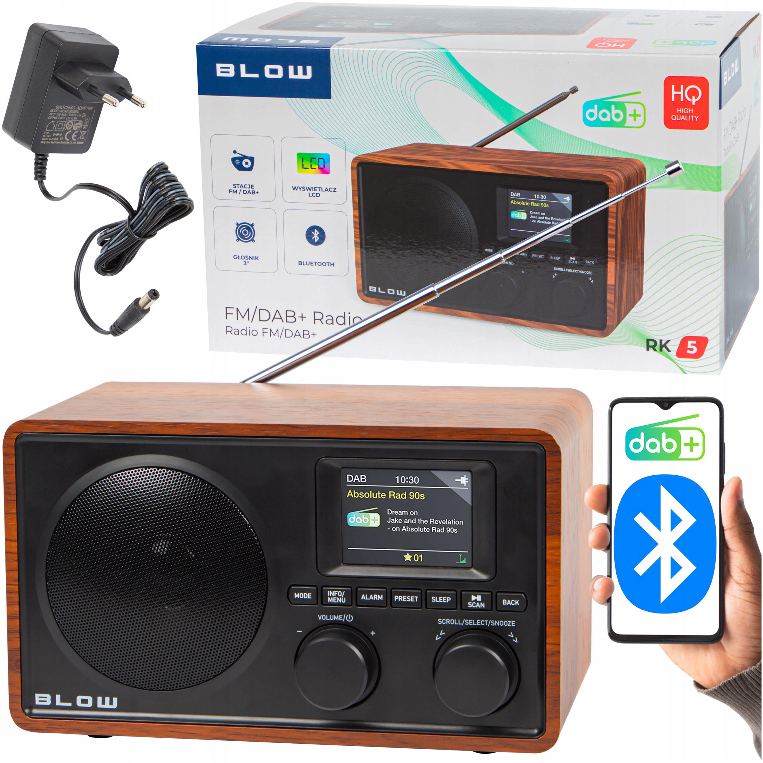 RADIO KUCHENNE BUDOWLANE PRZENOŚNE WYŚWIETLACZ BLUETOOTH DAB+ FM AUX USB
