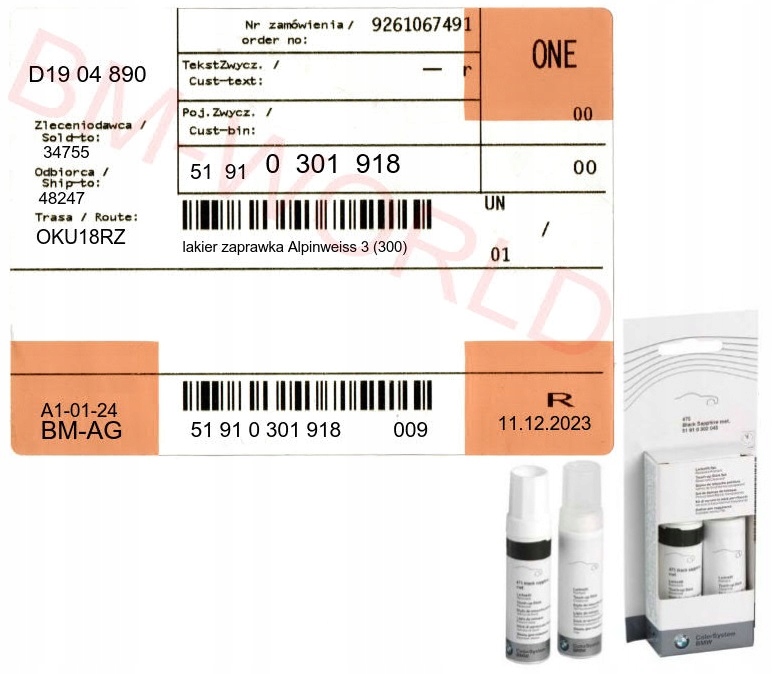 Nowy oryginalny OE BMW lakier zaprawka Alpinweiss 3 (300) BMW ASO Producent części BMW OE