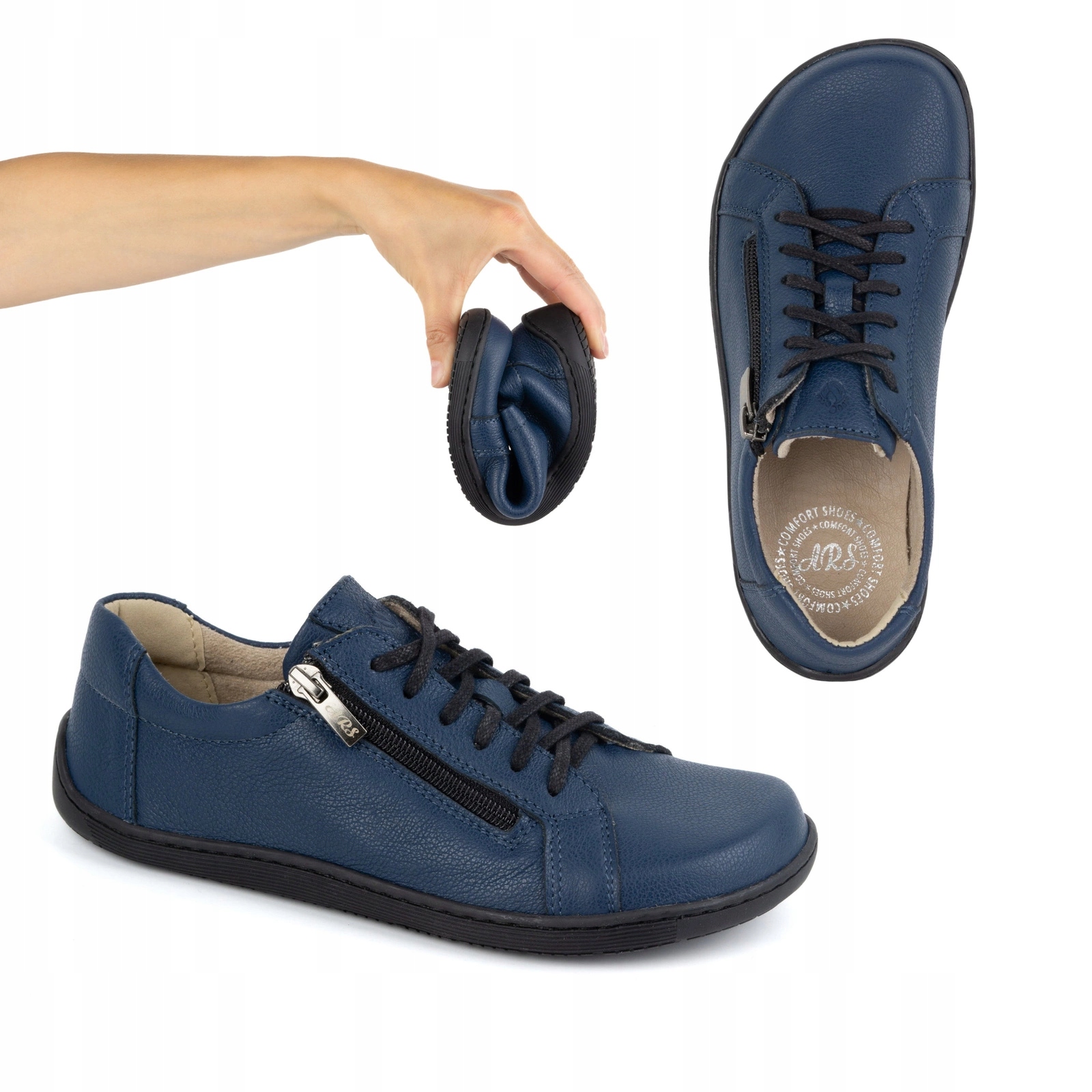 Dámské minimalistické kožené barefootové boty model 1243 tmavě modré 38