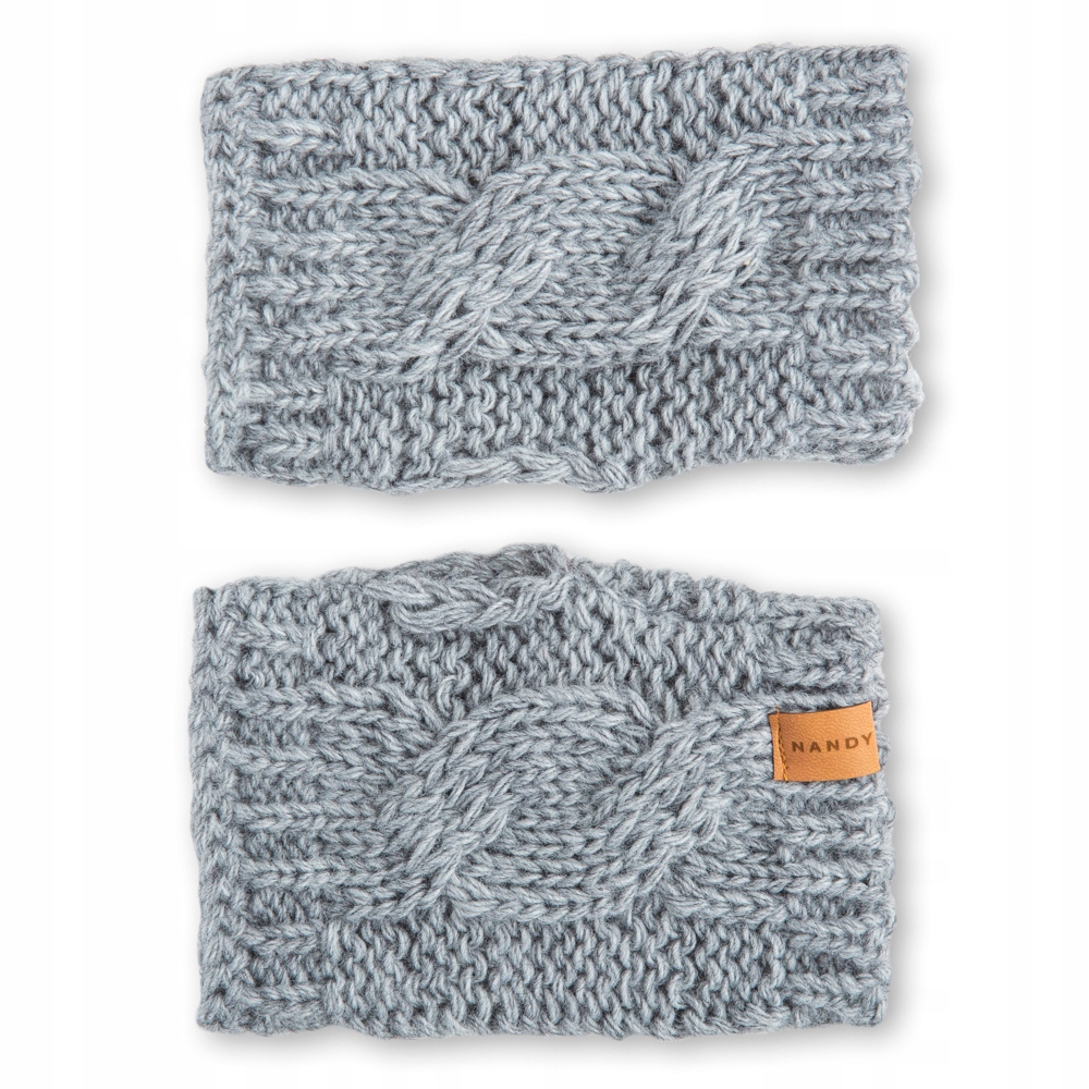 NANDY Rękawiczki Damskie Dotykowe i Mitenki Warkocz Dwuwarstwowe Zimowe 2w1 Kolor szary