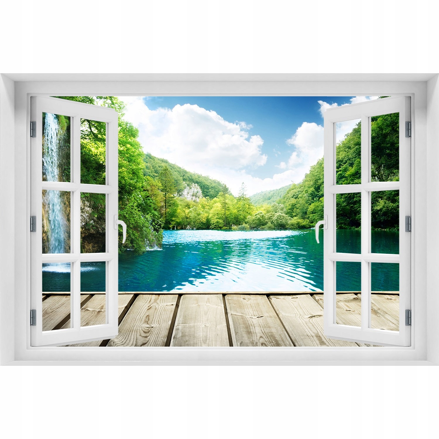 

3D Okno Naklejka na ścianę Wodospad w lesie