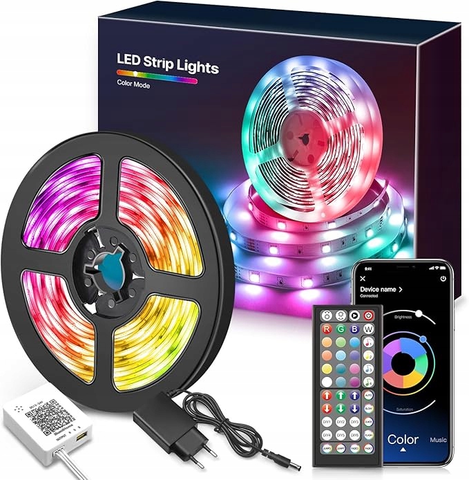 Taśma LED 15m RGB 5050 Bluetooth Pilot Aplikacja Zestaw Ledy SMD 30led/m