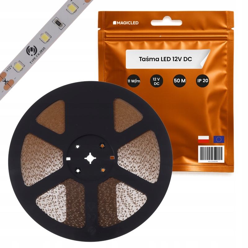 Led pásik 2835 12V IP20 60 LED/m 1100lm/m Biela Studená 10,8W/m Rolka 50m