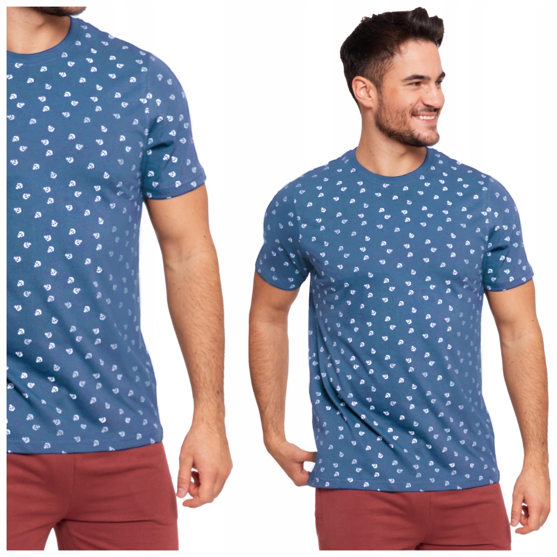 KOSZULKA MĘSKA T-SHIRT BAWEŁNIANY Z KRÓTKIM REKAWEM MORSKI WZÓR MORAJ R.XXL