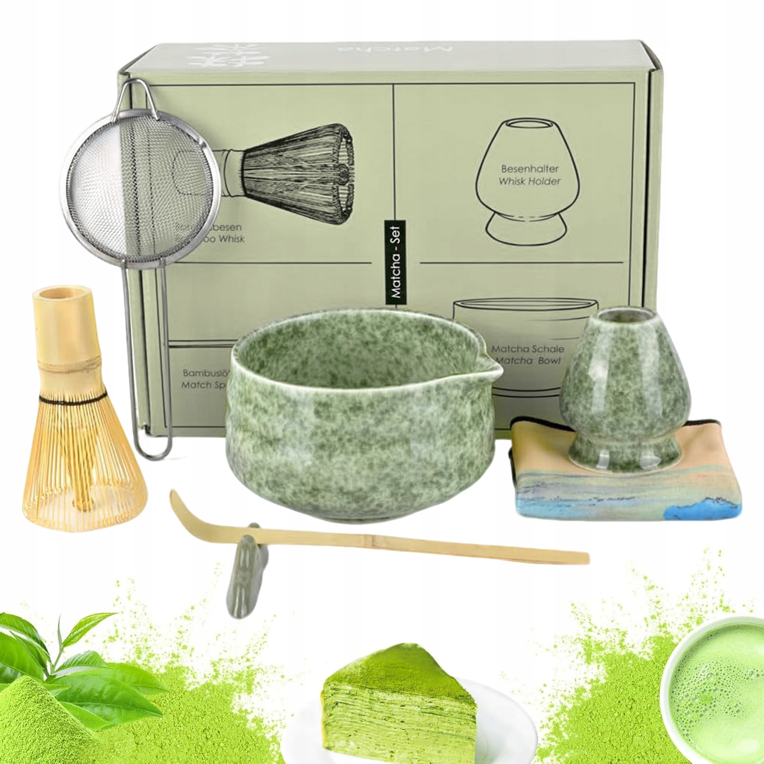 Zestaw Do Matchy 7W1 Ceramiczny Czarka Miotełka Łyżeczka Do Herbaty Matcha