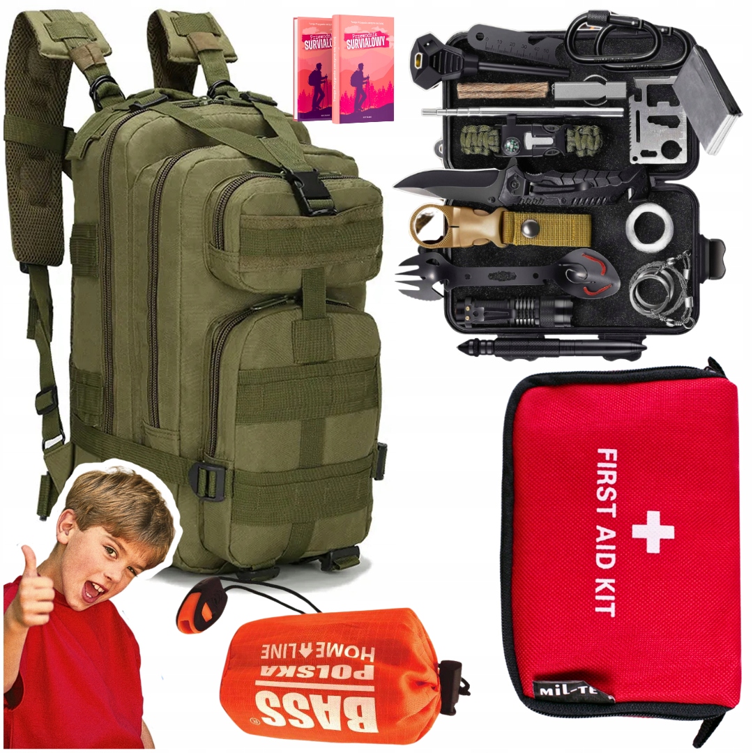 Zestaw Obozowy Wyjazdowy Survivalowy Wielofunkcyjny Dziecka Harcerza 4w1
