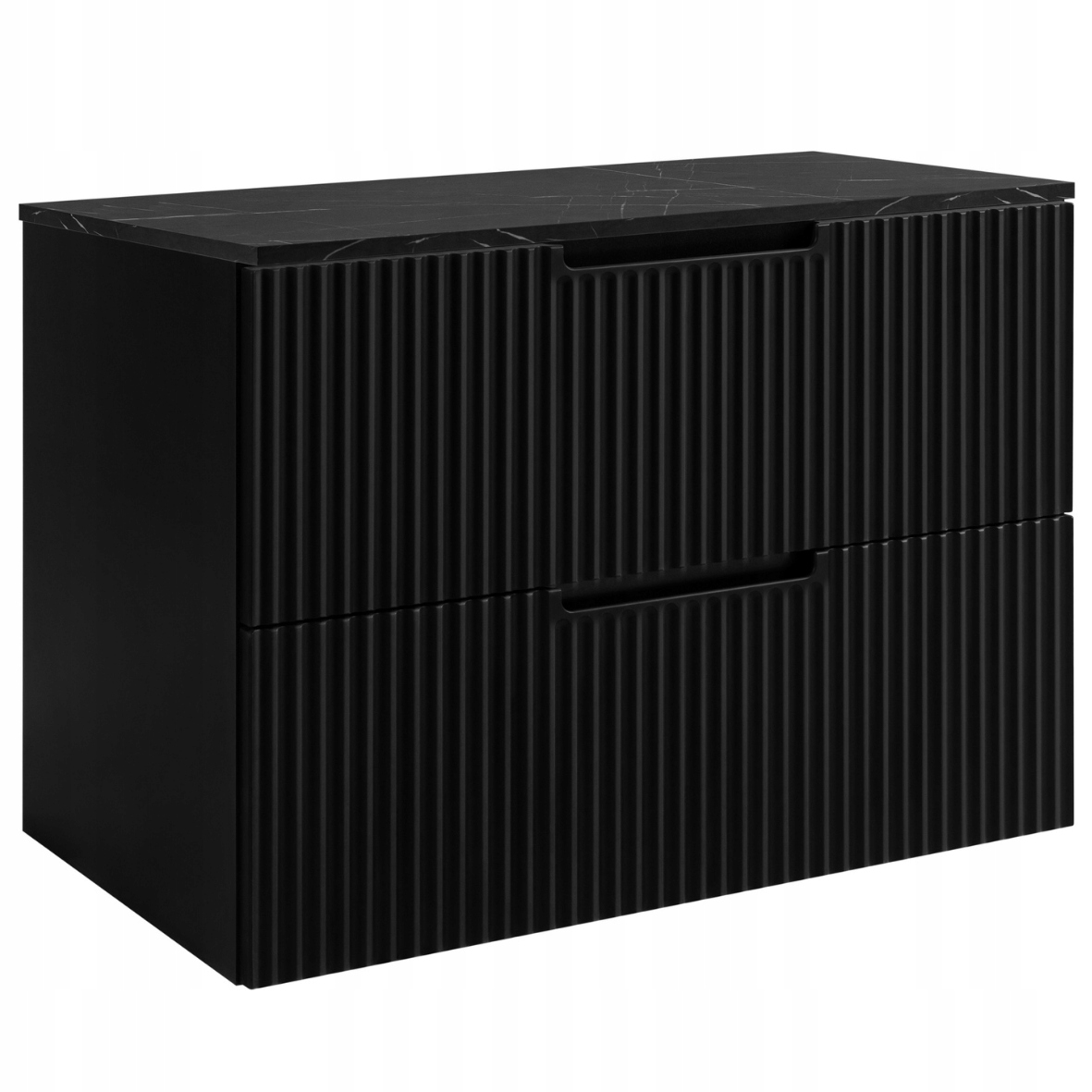 Koupelnová skříňka Pod Umyvadlo 80 černá Rýhovaná Přední Deska Mramor