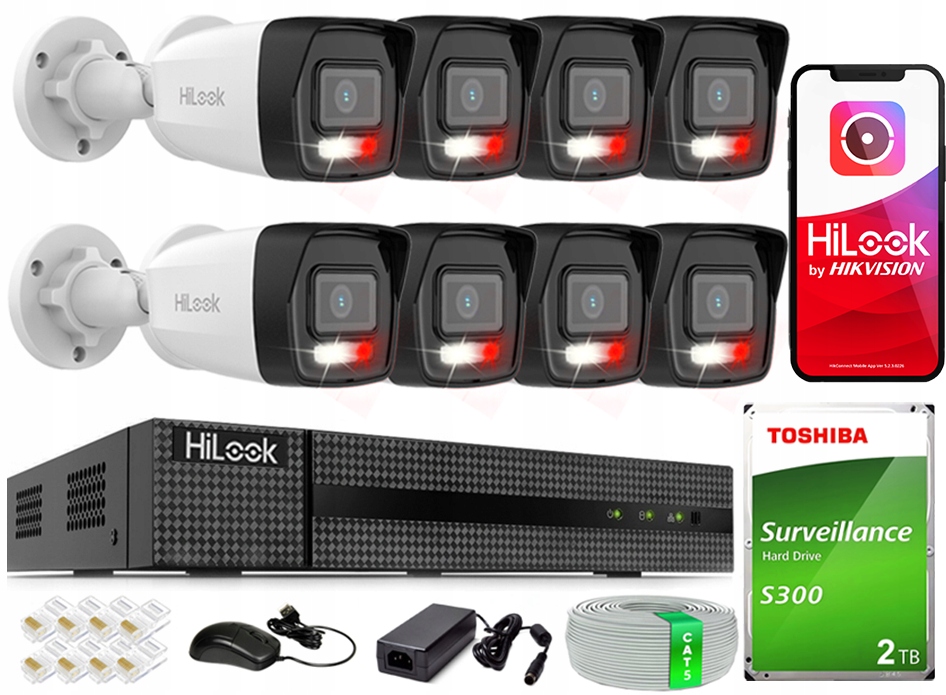 Ip monitorovací sada 4MPx Venkovní 8 kamer Qhd HiLook Hikvision Disk 2TB