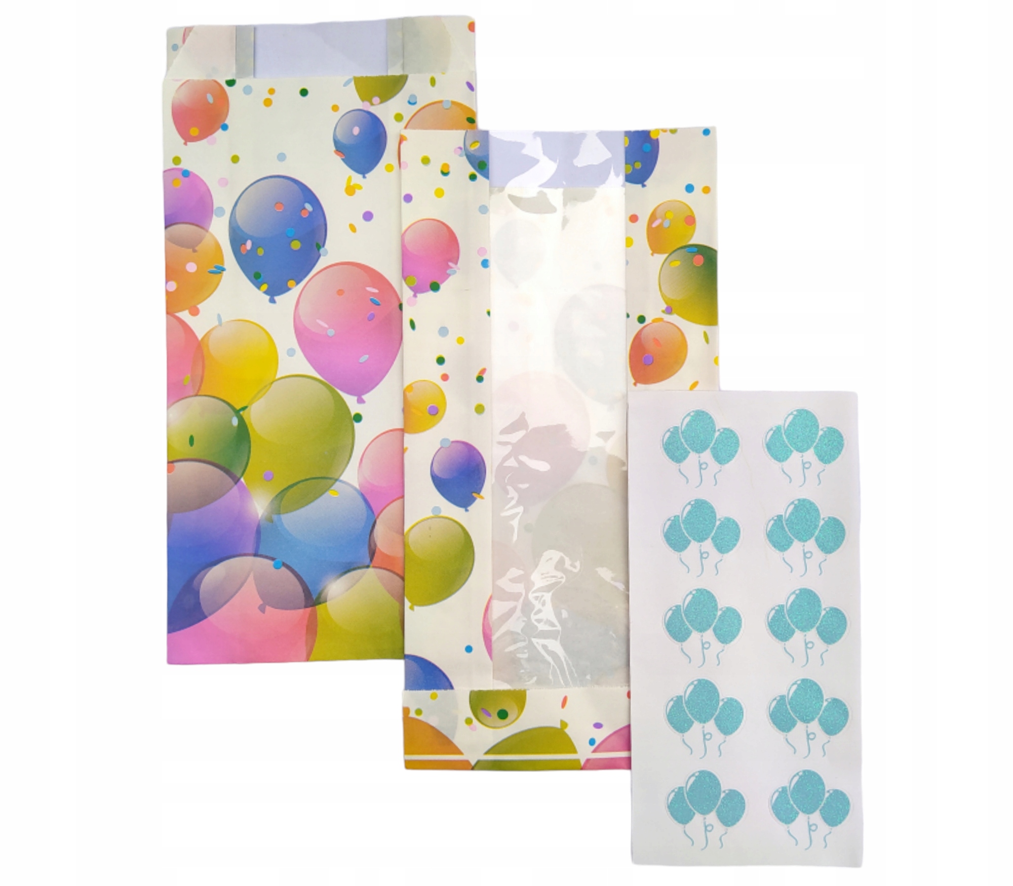 Torebki na słodycze dla gości i naklejki 10x kolorowe baloniki