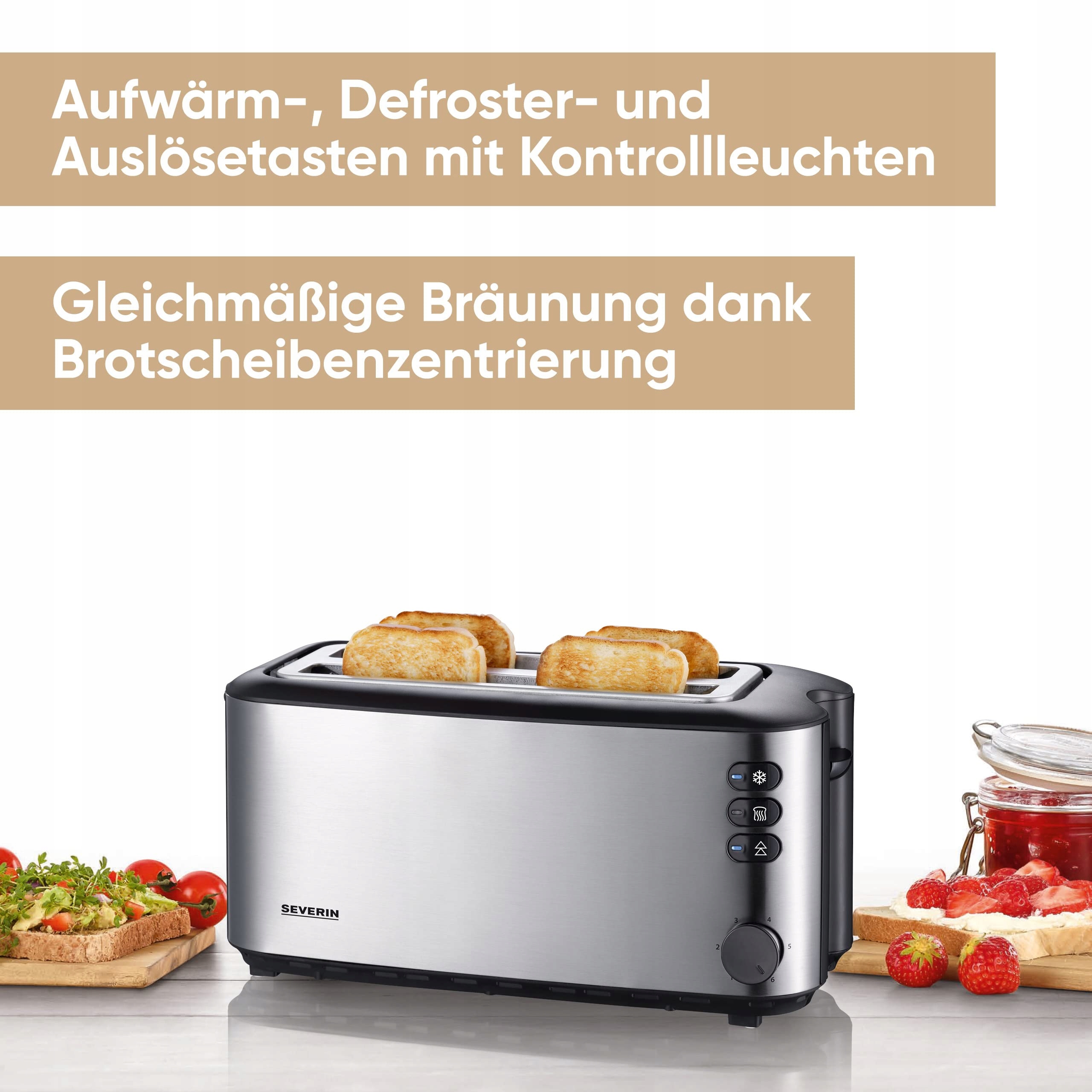 SEVERIN Toster Długi Na 4 Kromki Z Podgrzewaczem 1400W Czarny Stal — miniatura 3